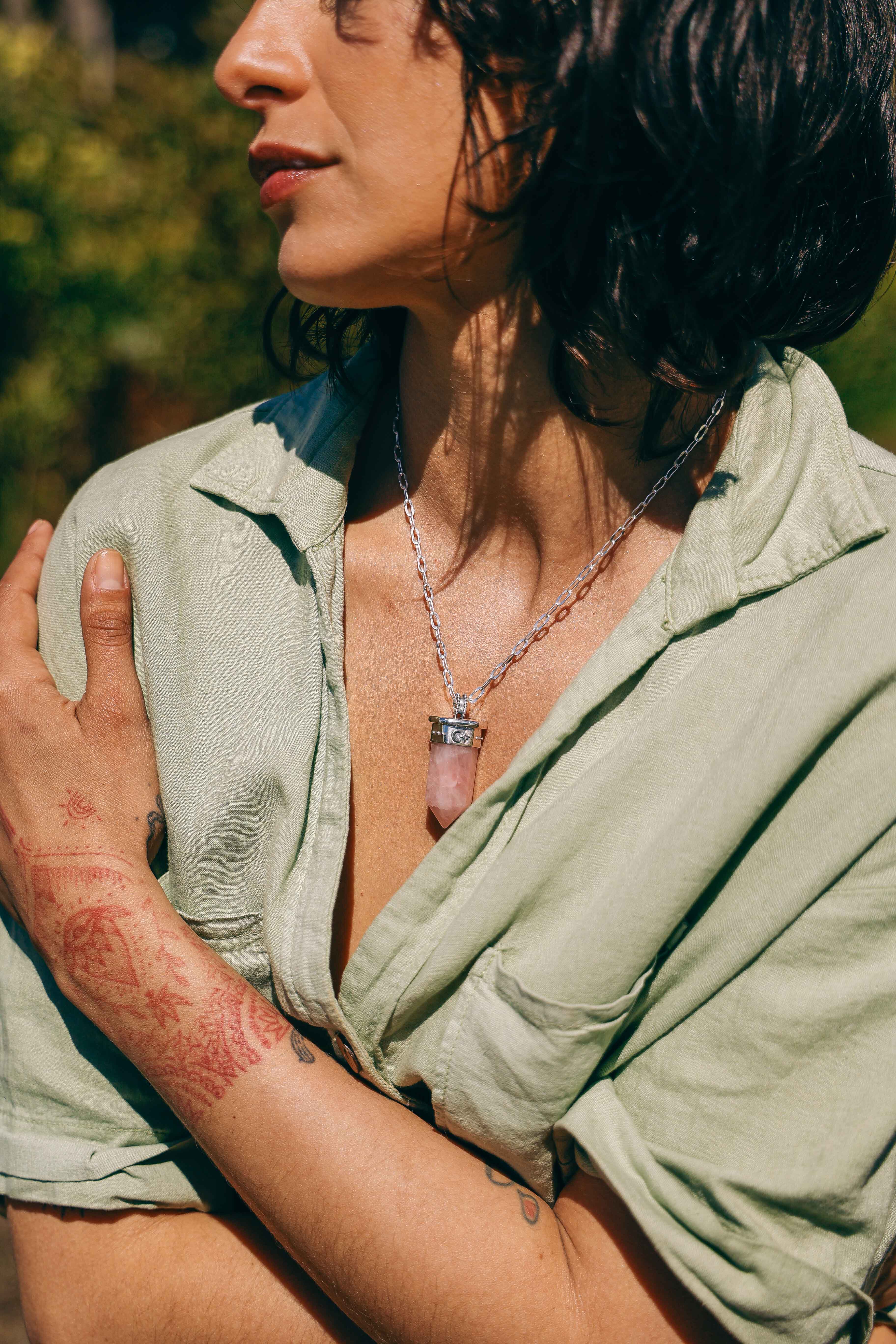 COLLAR TALISMAN ROSA + CADENA GRUESA