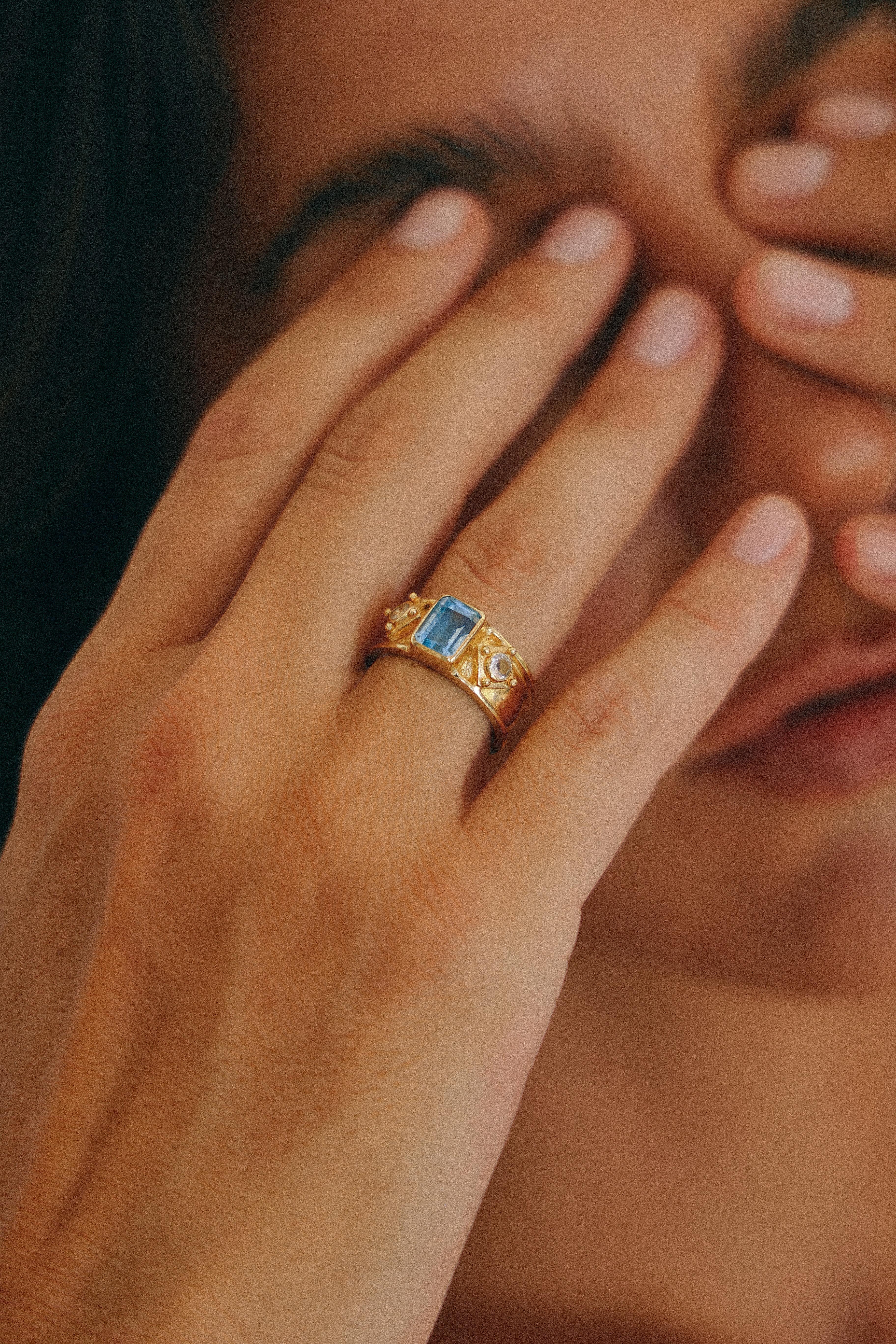 ANILLO AURORA GOLD TOPACIO SWISS CELESTE