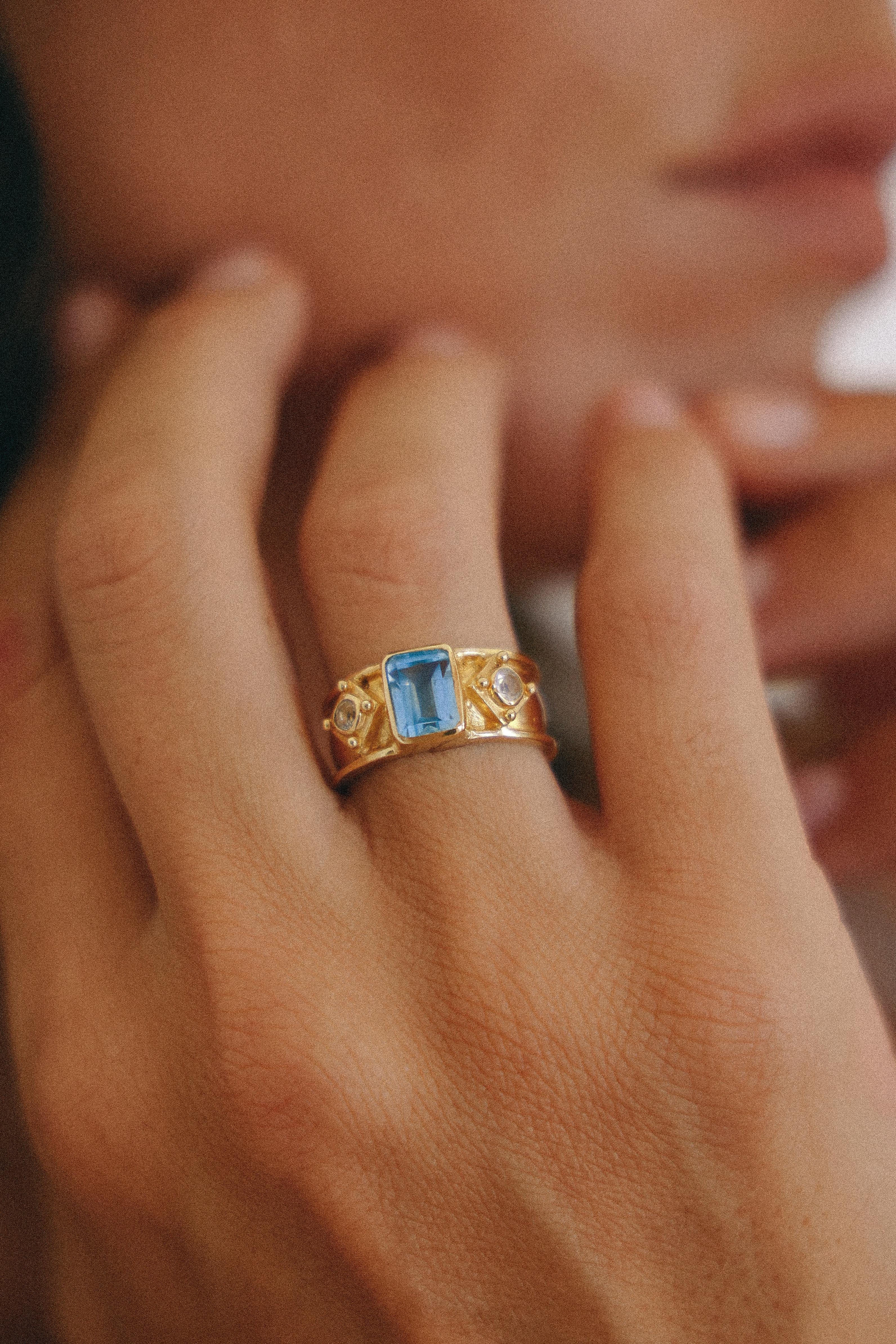 ANILLO AURORA GOLD TOPACIO SWISS CELESTE