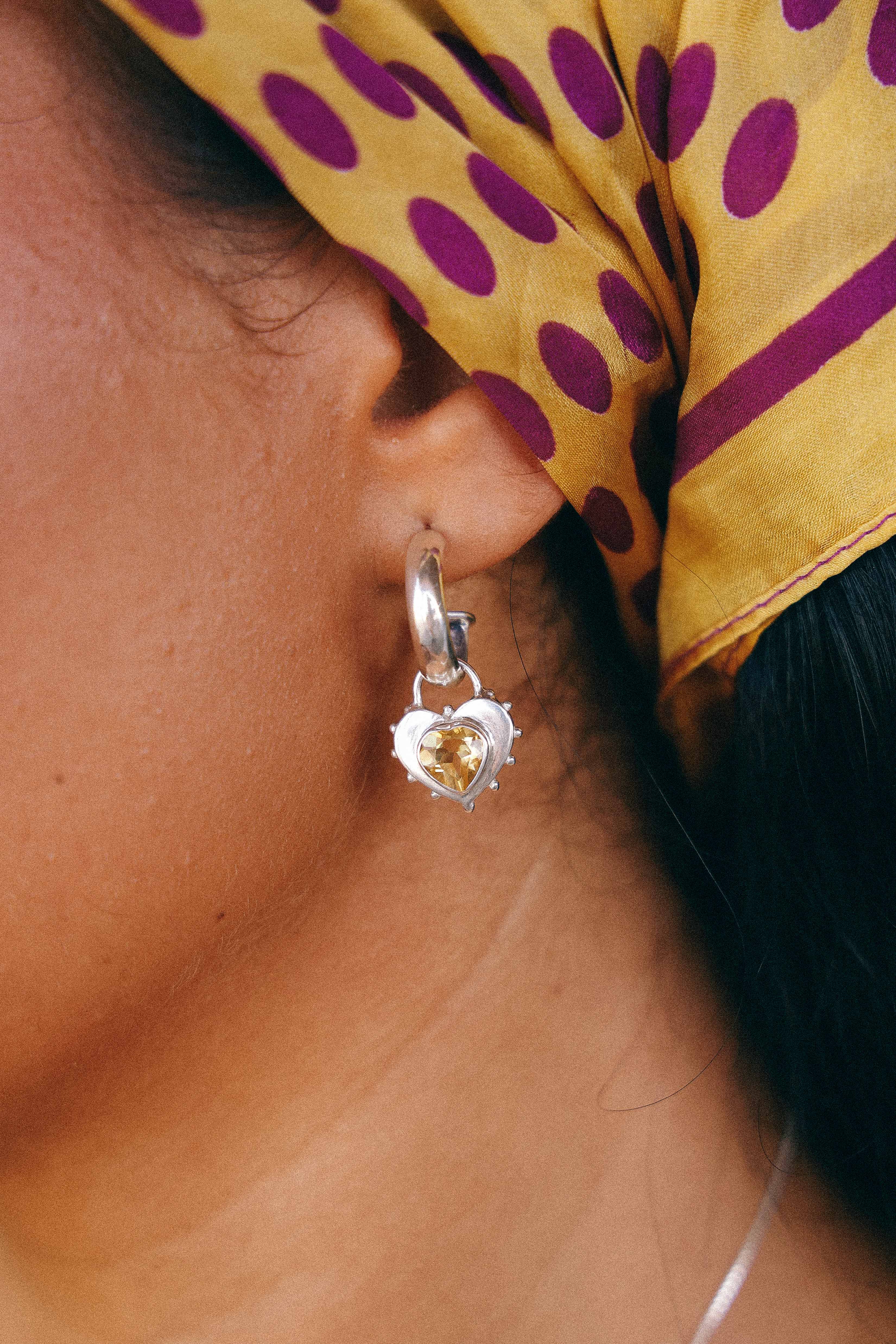 AROS CORAZON DE PLATA Y CITRINO