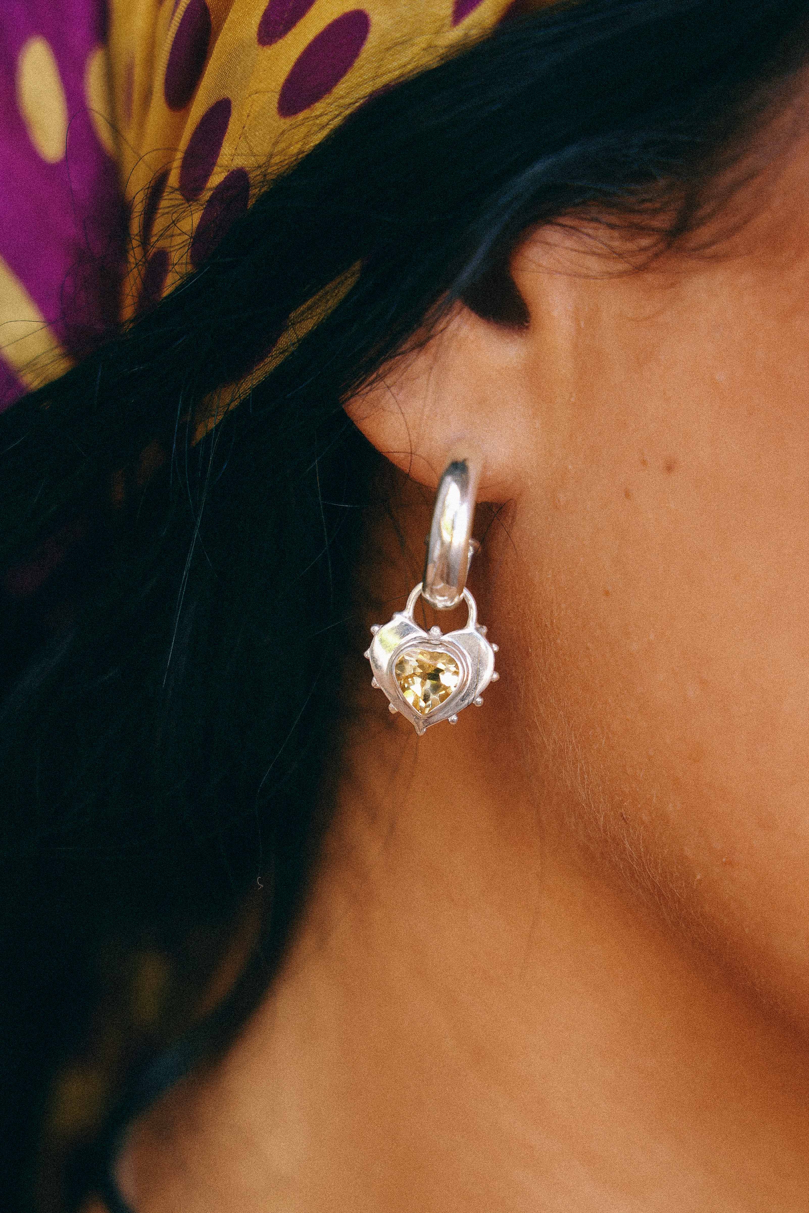 AROS CORAZON DE PLATA Y CITRINO