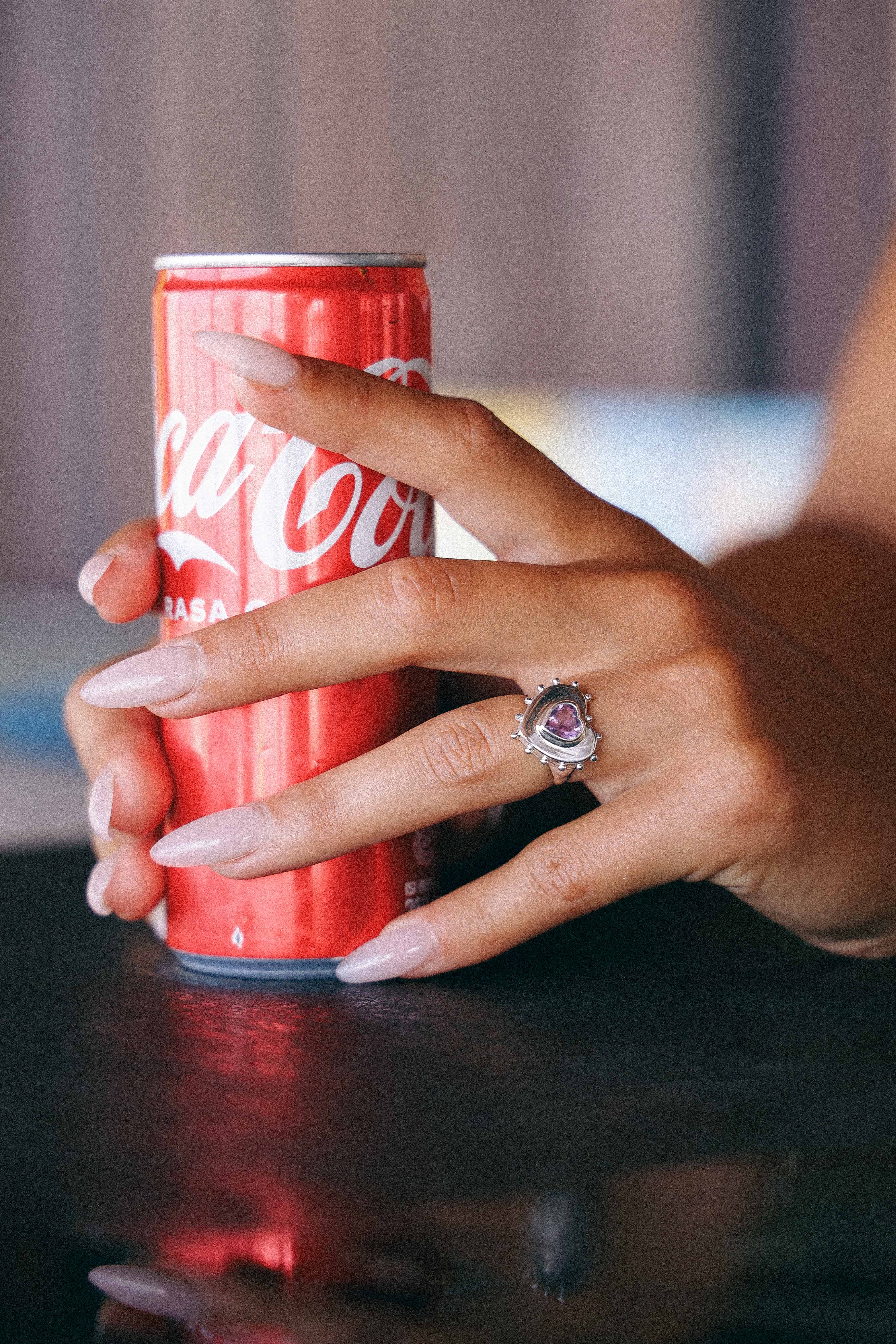 ANILLO CORAZON DE PLATA Y AMATISTA