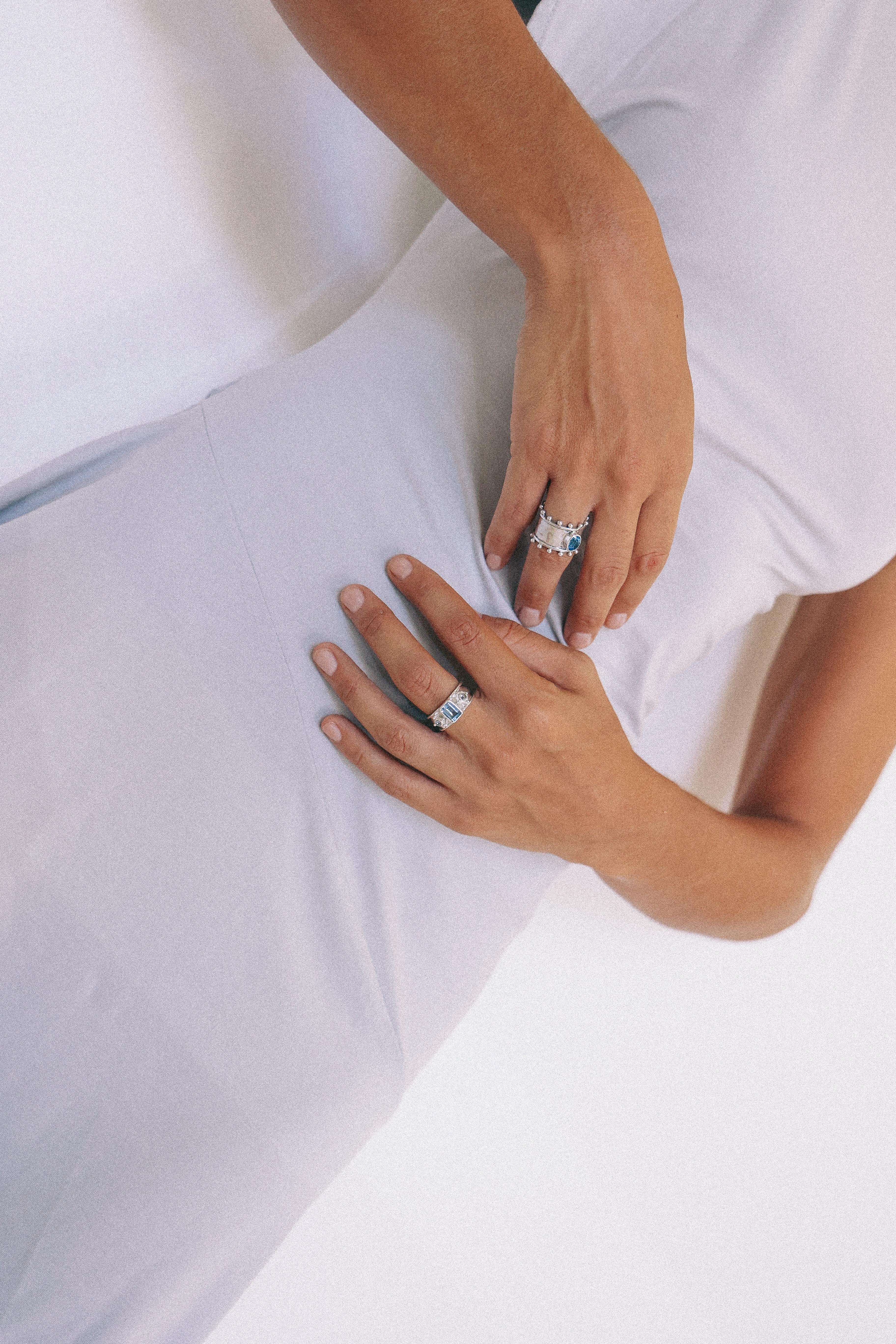 ANILLO ETER DE PLATA Y SWISS TOPACIO CELESTE