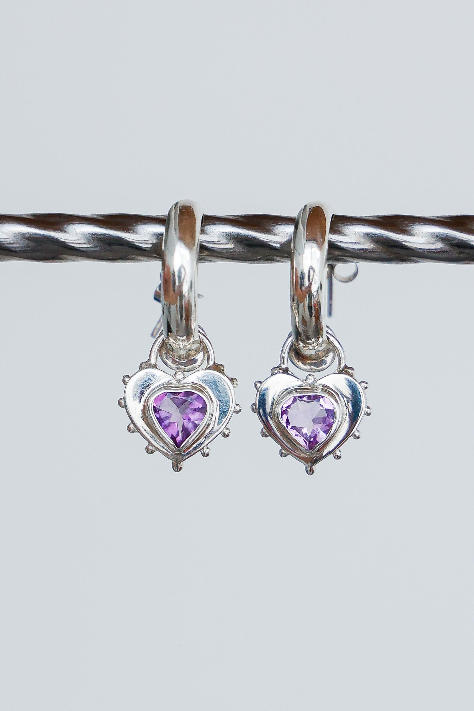 AROS CORAZON DE PLATA Y AMATISTA