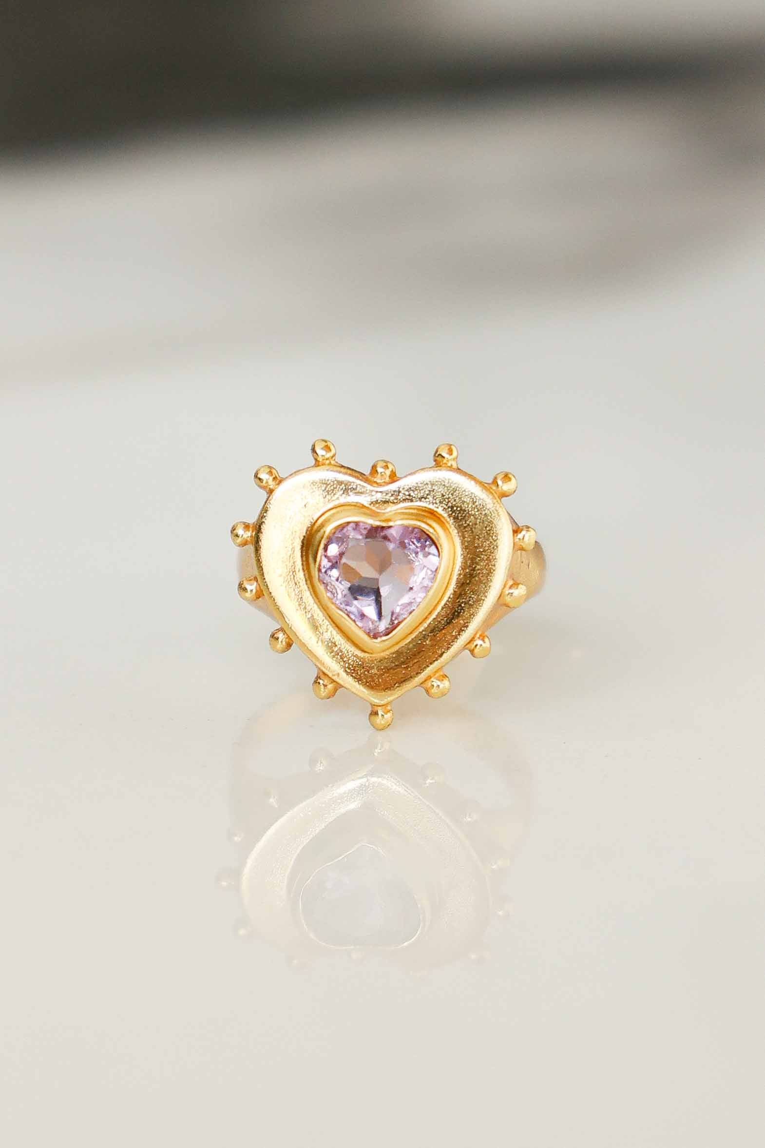 ANILLO CORAZON AMATISTA GOLD