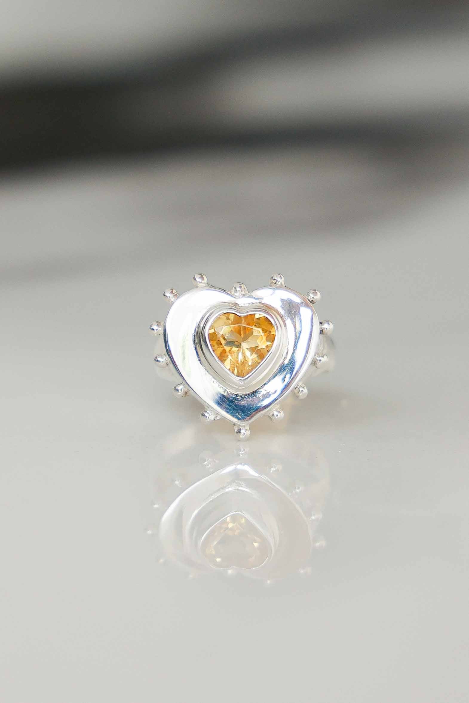 ANILLO CORAZON DE PLATA Y CITRINO