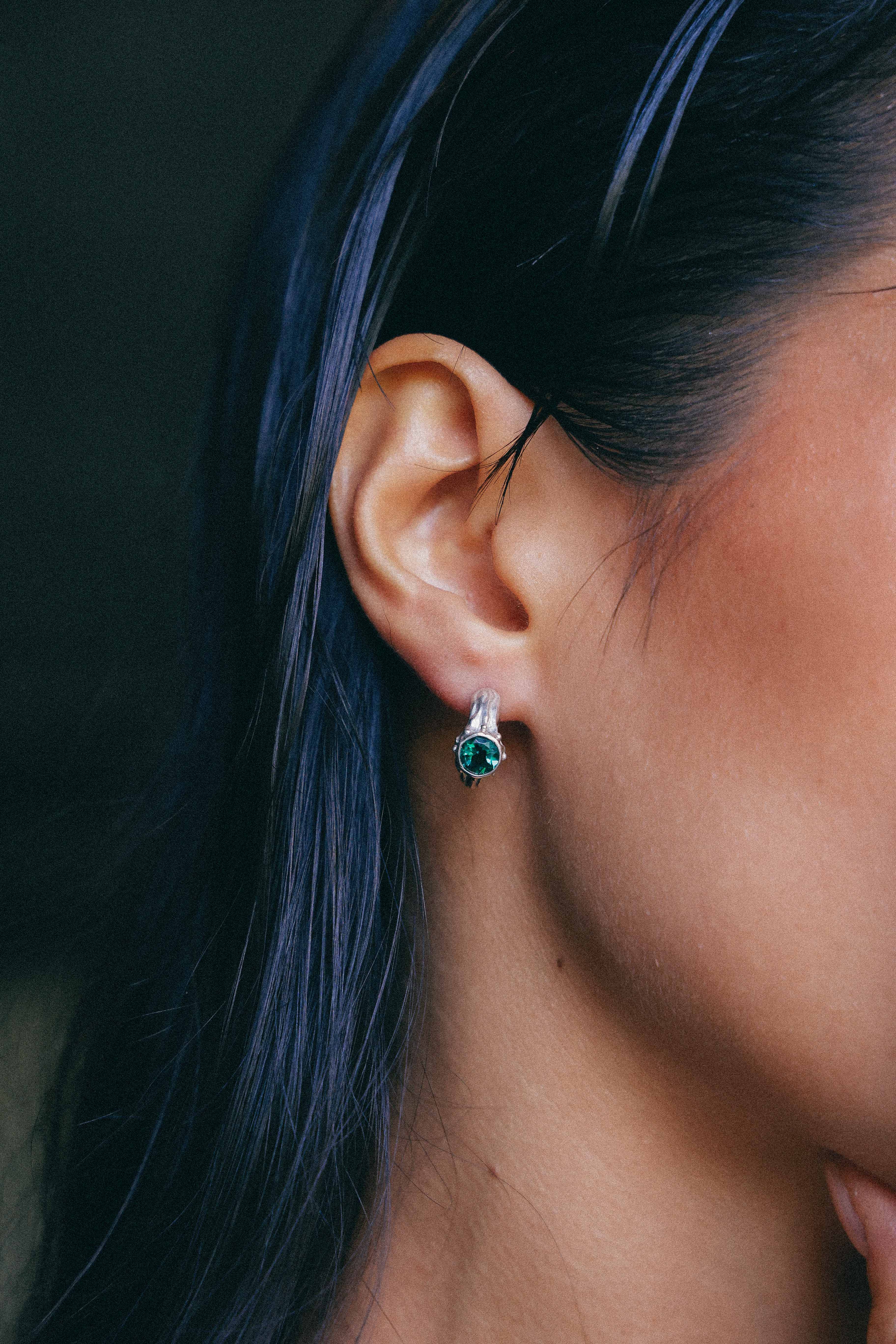 AROS SELES DE PLATA Y CUARZO VERDE