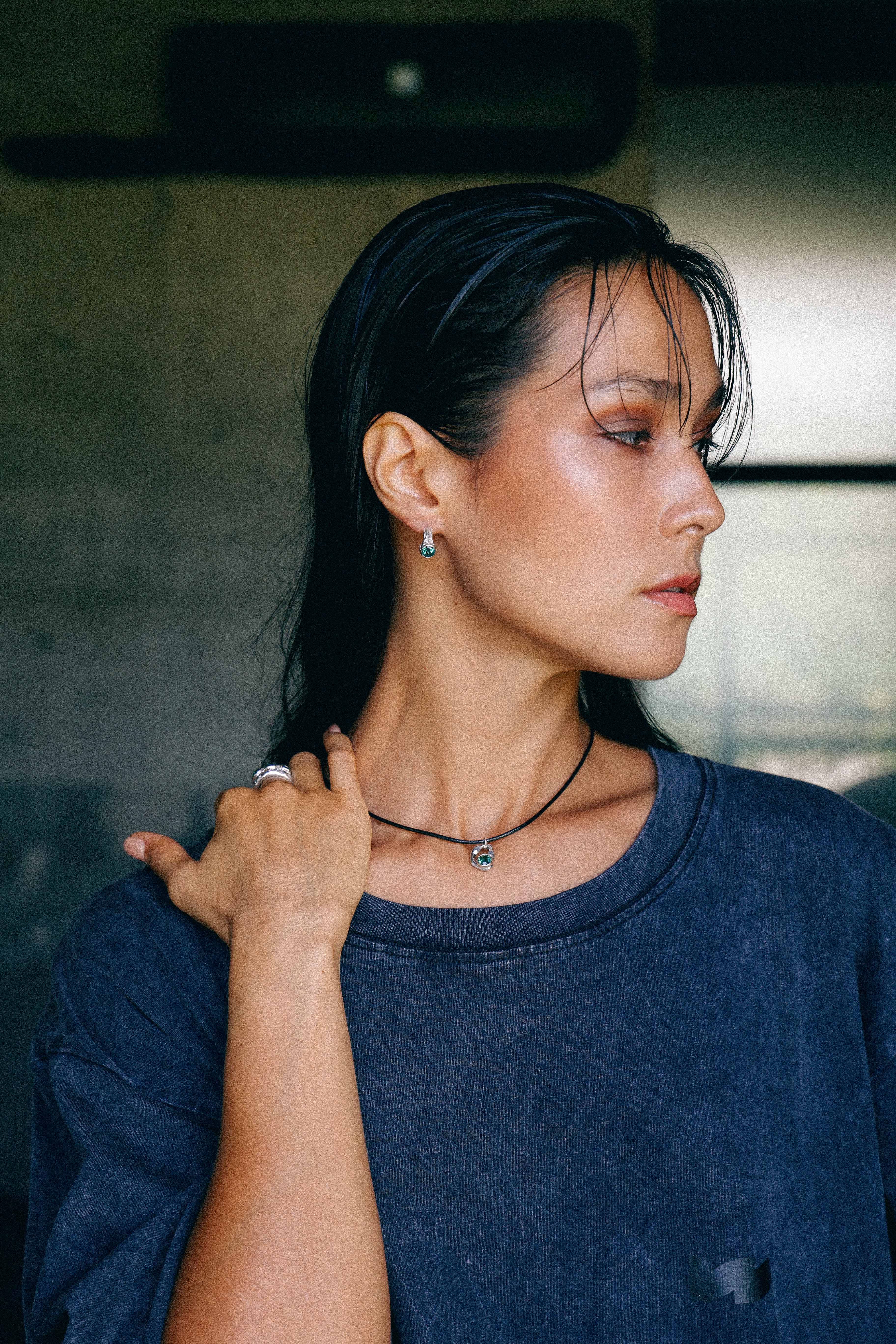 AROS SELES DE PLATA Y CUARZO VERDE