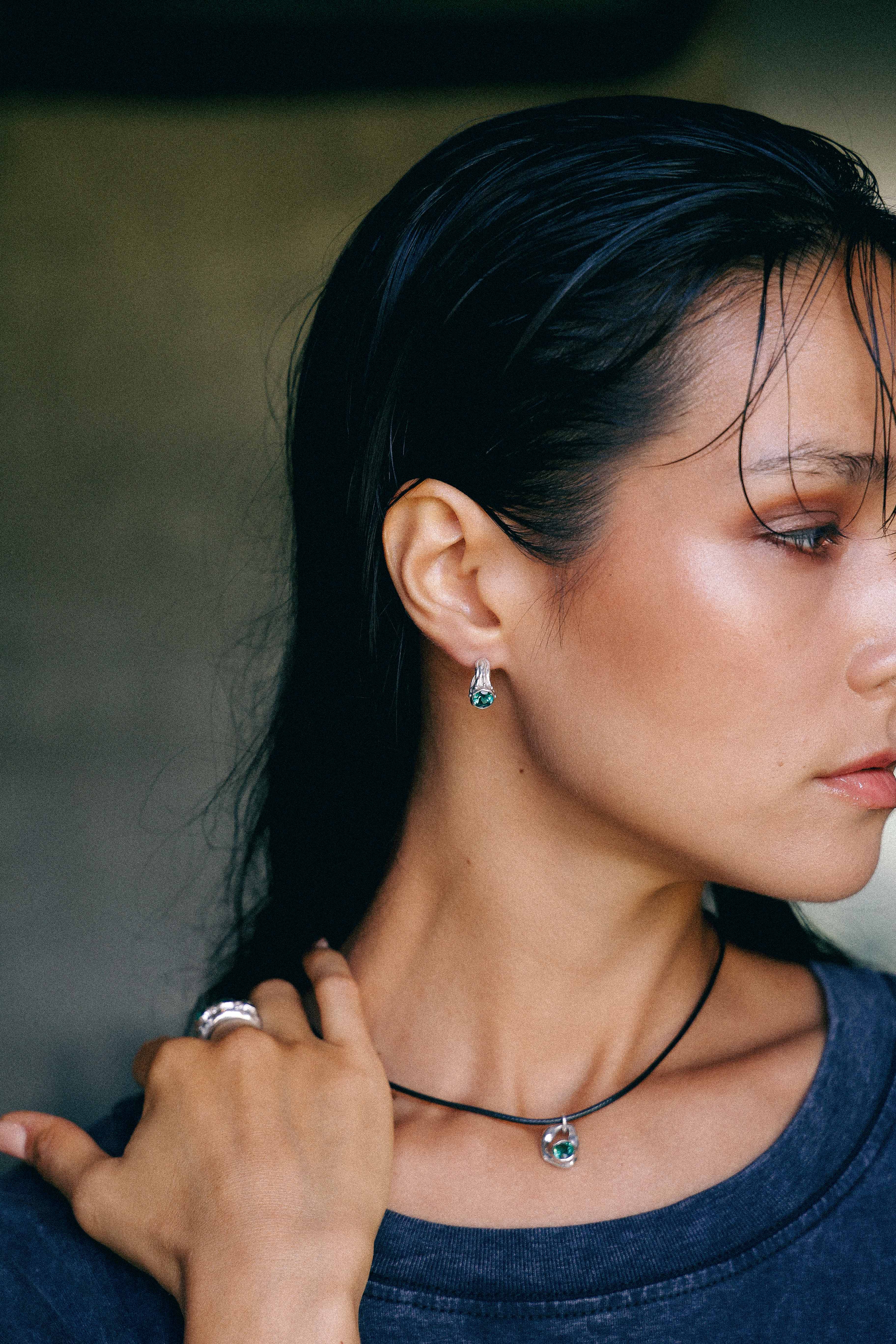 COLLAR SELES DE PLATA Y CUARZO VERDE