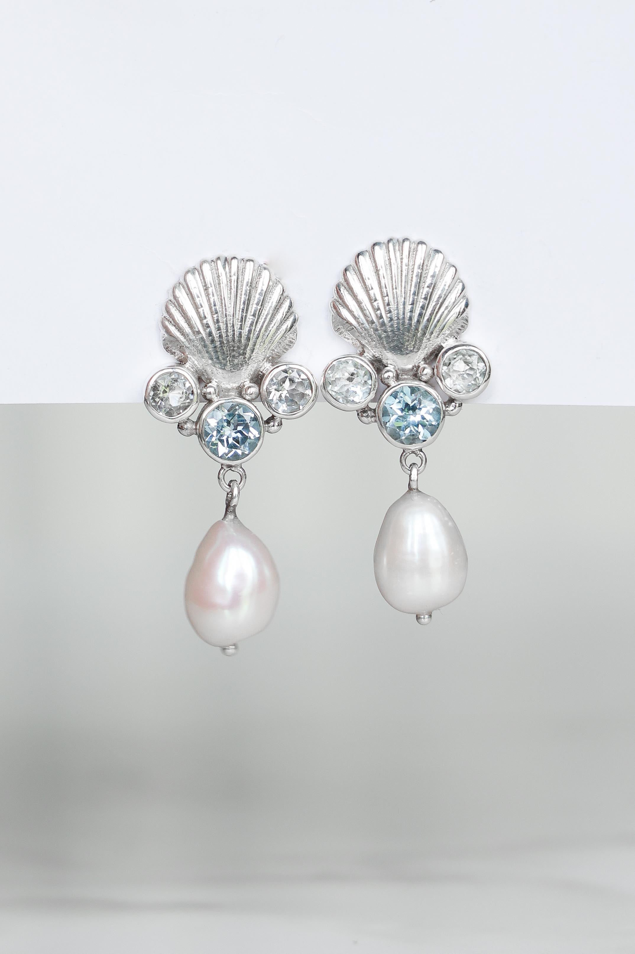AROS CONMIISANKA DE PLATA DE TOPACIO BLANCO Y CELESTE