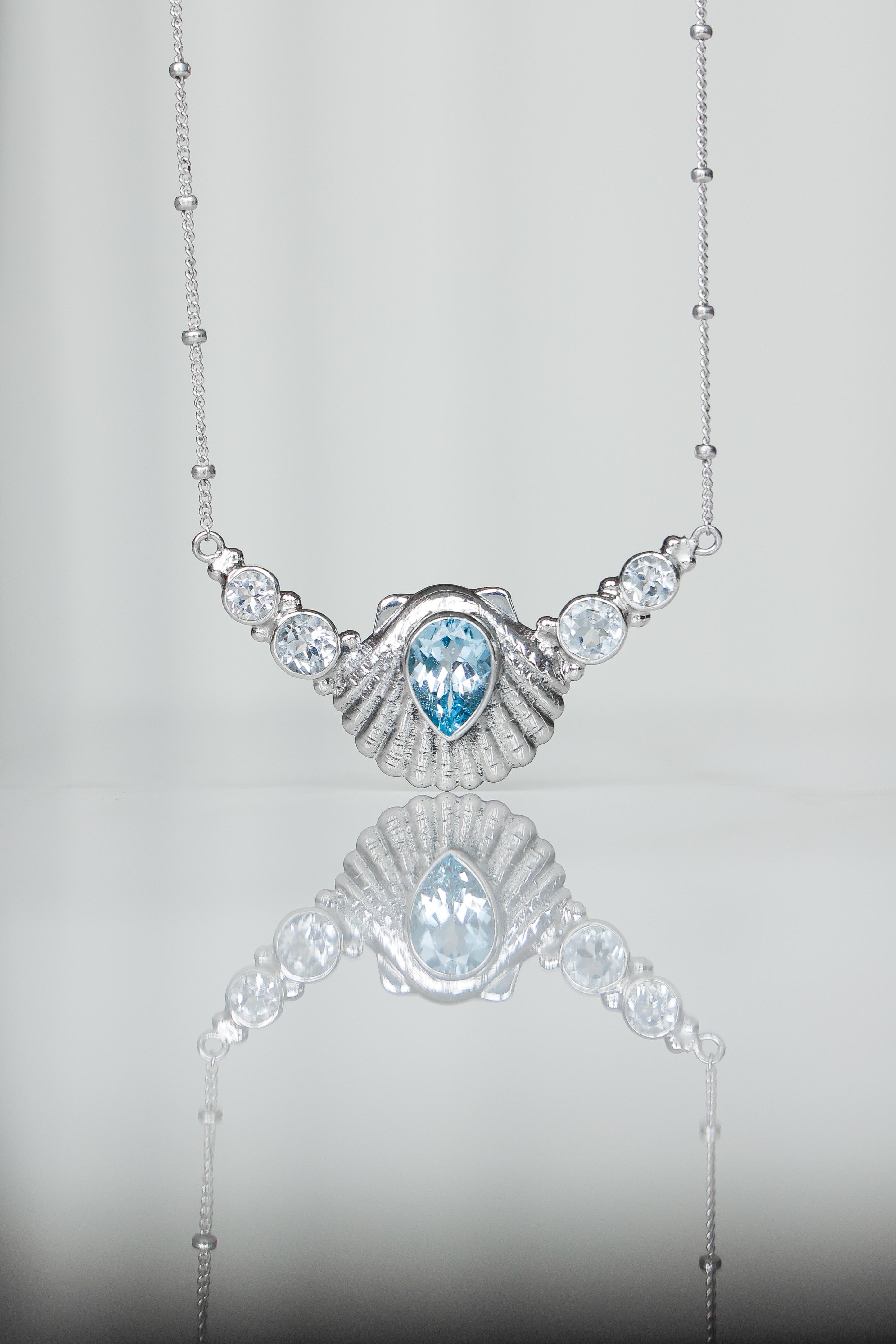 COLLAR CONMIISANKA DE PLATA DE TOPACIO BLANCO Y CELESTE