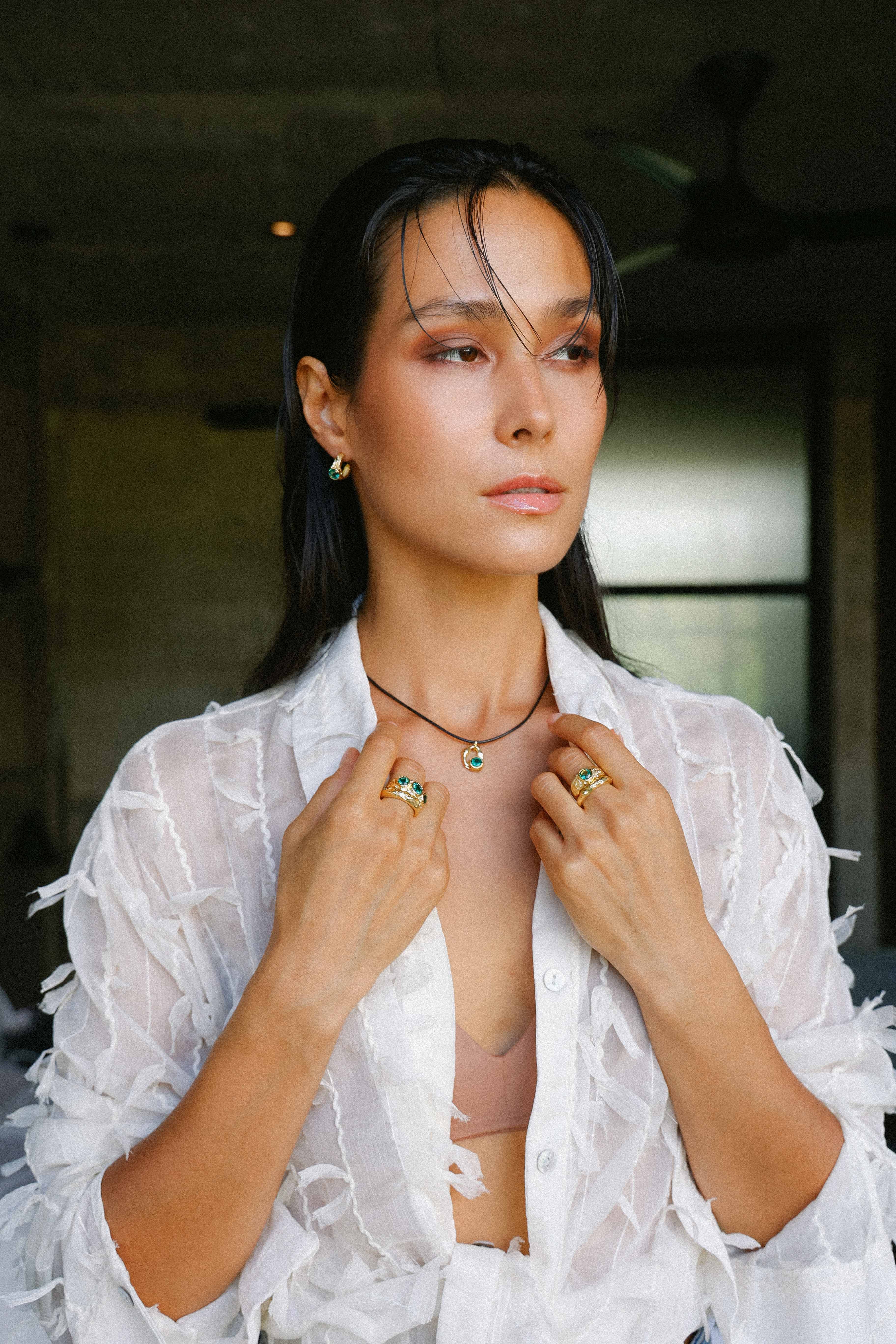 AROS SELES ORO Y CUARZO VERDE