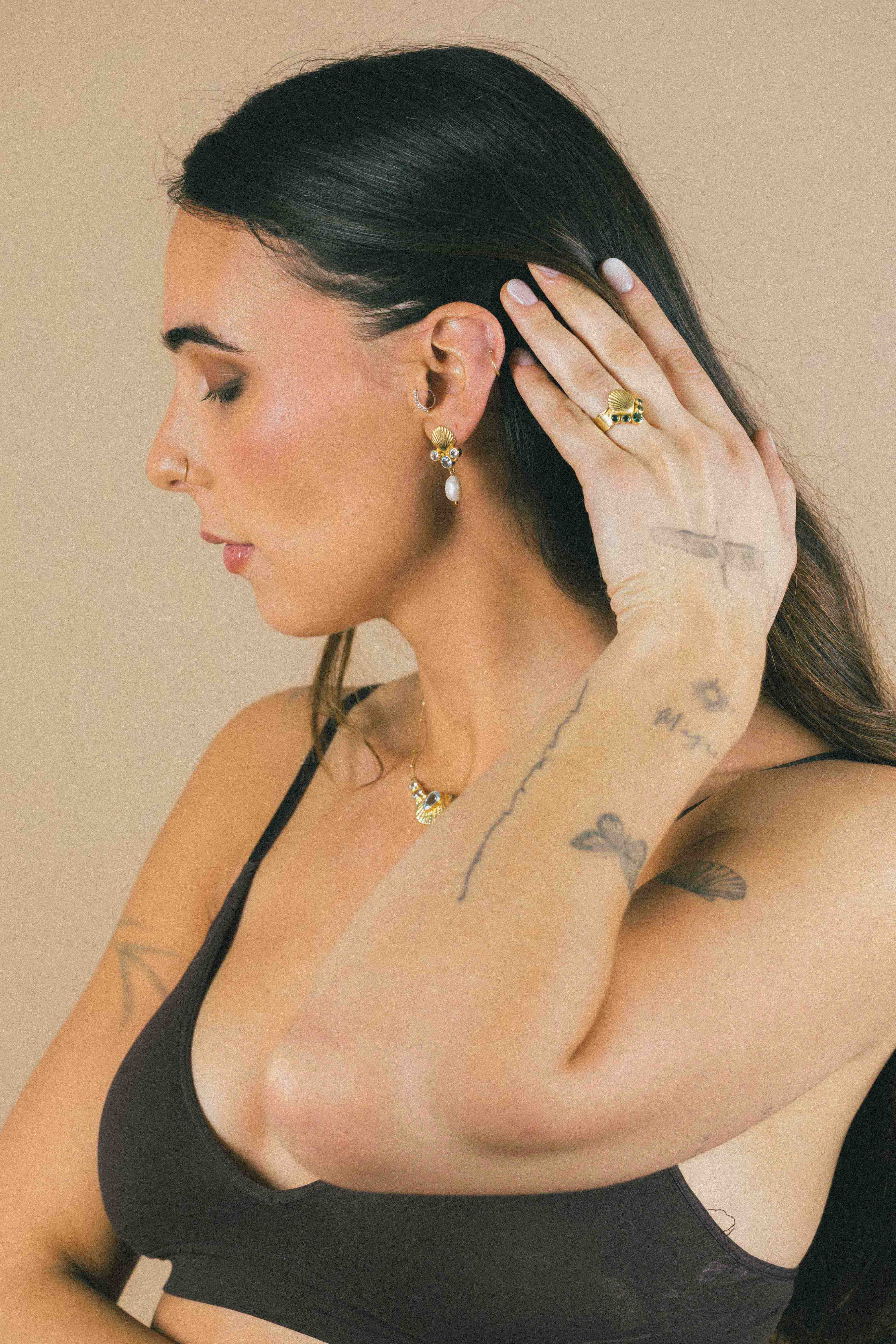 AROS CONMIISANKA GOLD DE TOPACIO BLANCO Y CELESTE