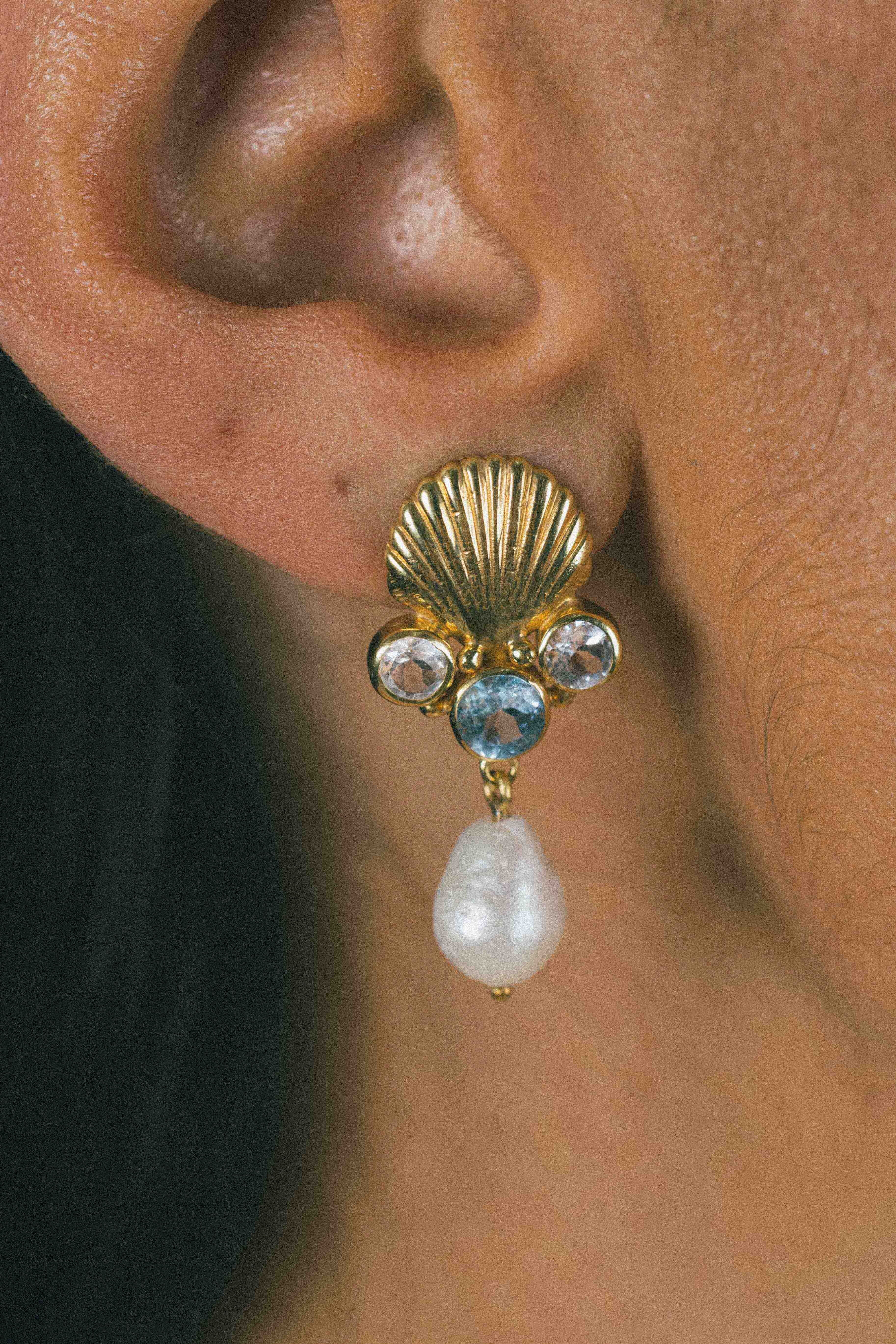 AROS CONMIISANKA GOLD DE TOPACIO BLANCO Y CELESTE