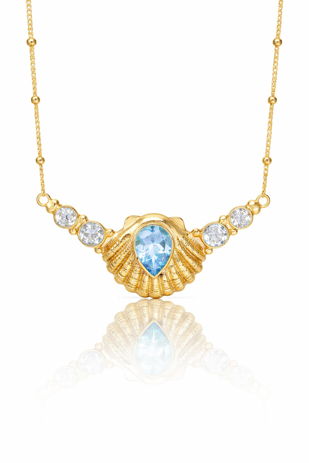 COLLAR CONMIISANKA GOLD DE TOPACIO BLANCO Y CELESTE