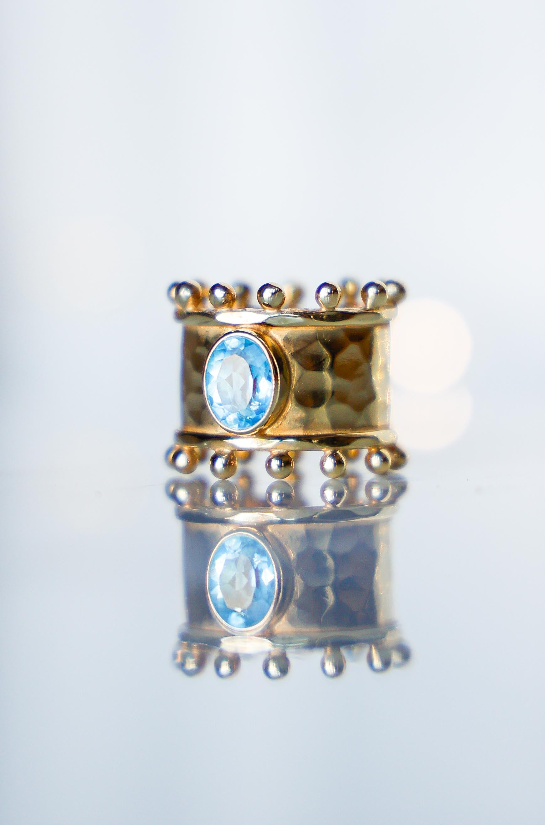 ANILLO ETER GOLD Y SWISS TOPACIO CELESTE