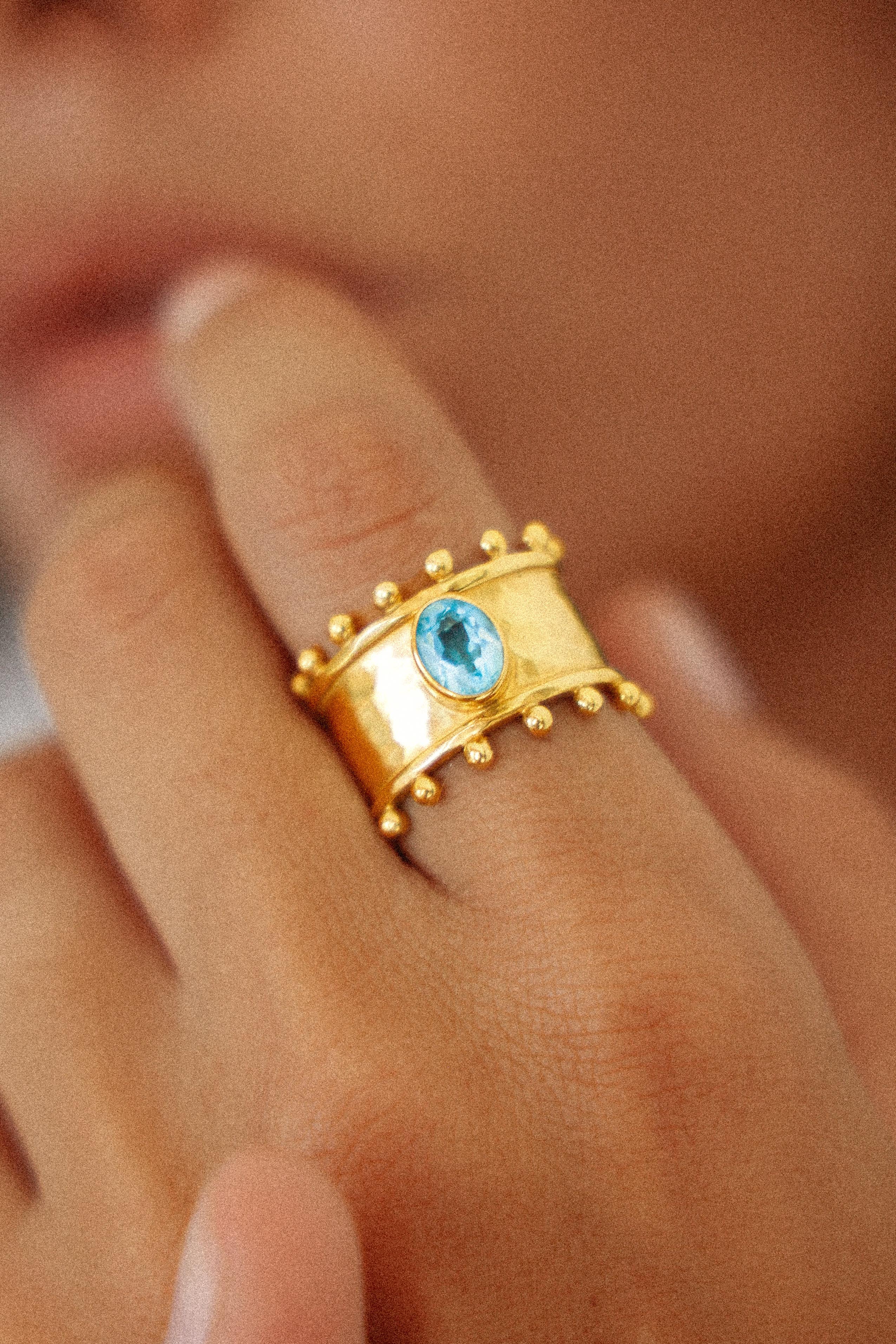 ANILLO ETER GOLD Y SWISS TOPACIO CELESTE