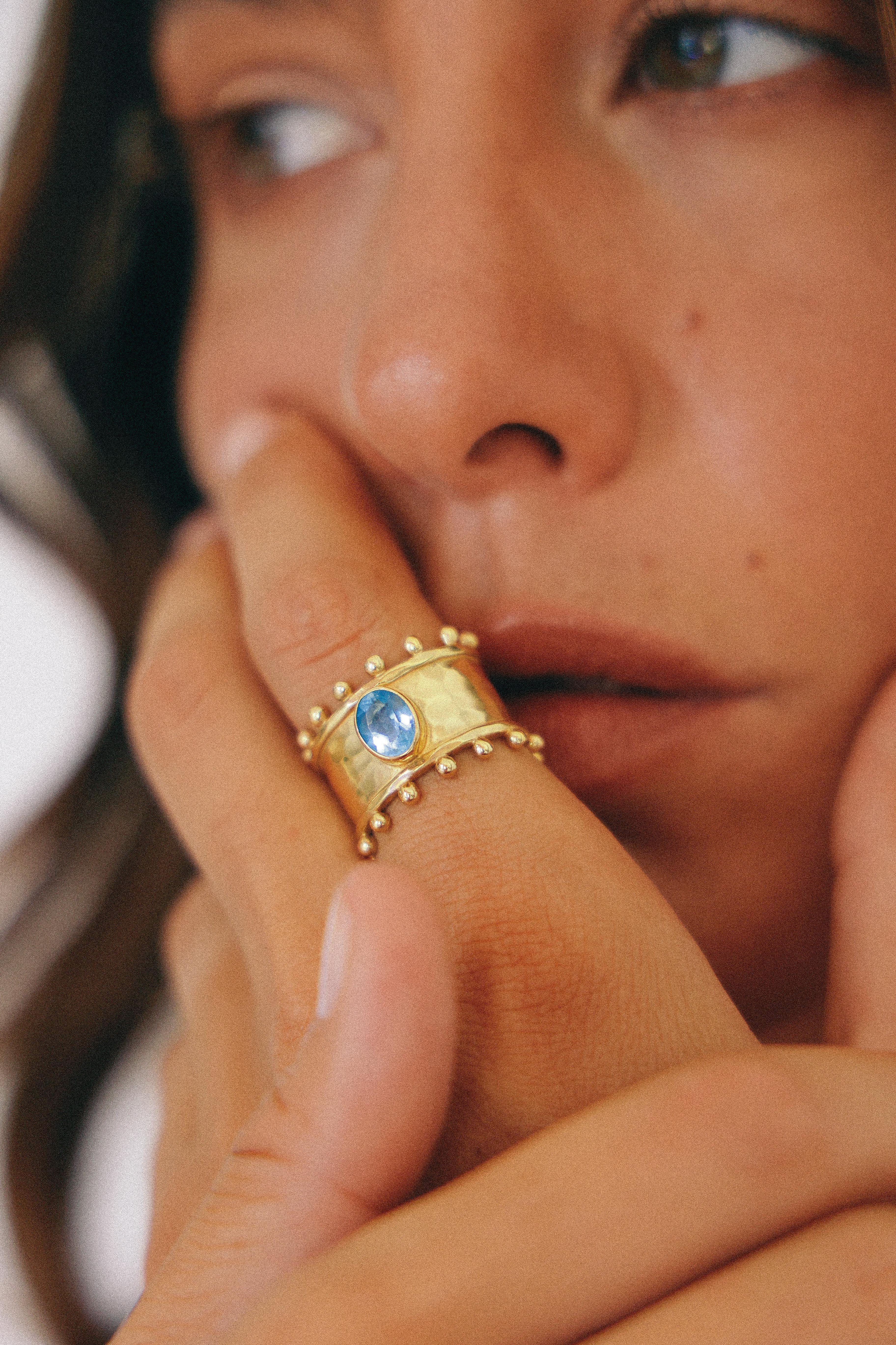 ANILLO ETER GOLD Y SWISS TOPACIO CELESTE