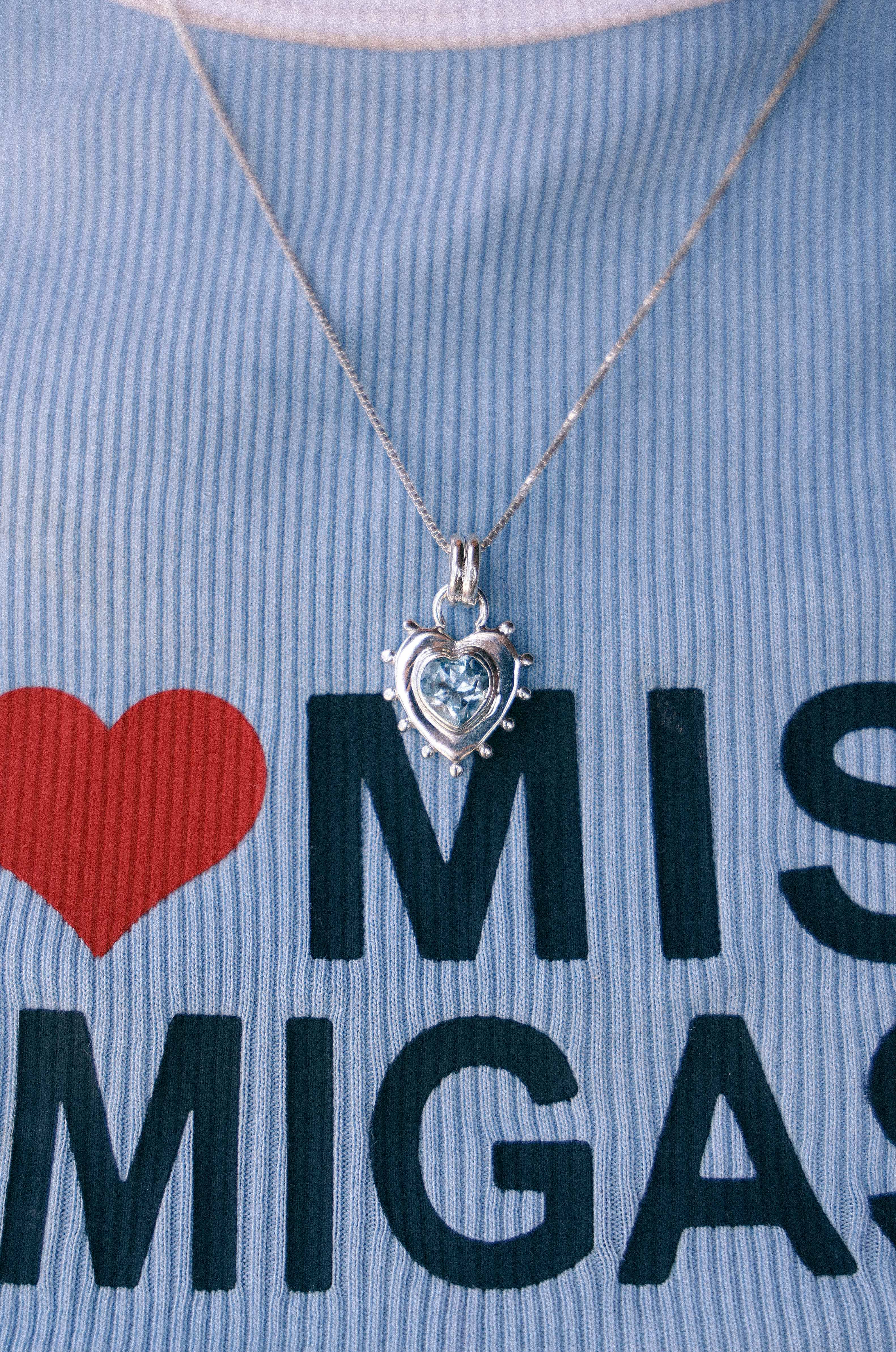 COLLAR CORAZON PLATA Y TOPACIO CELESTE