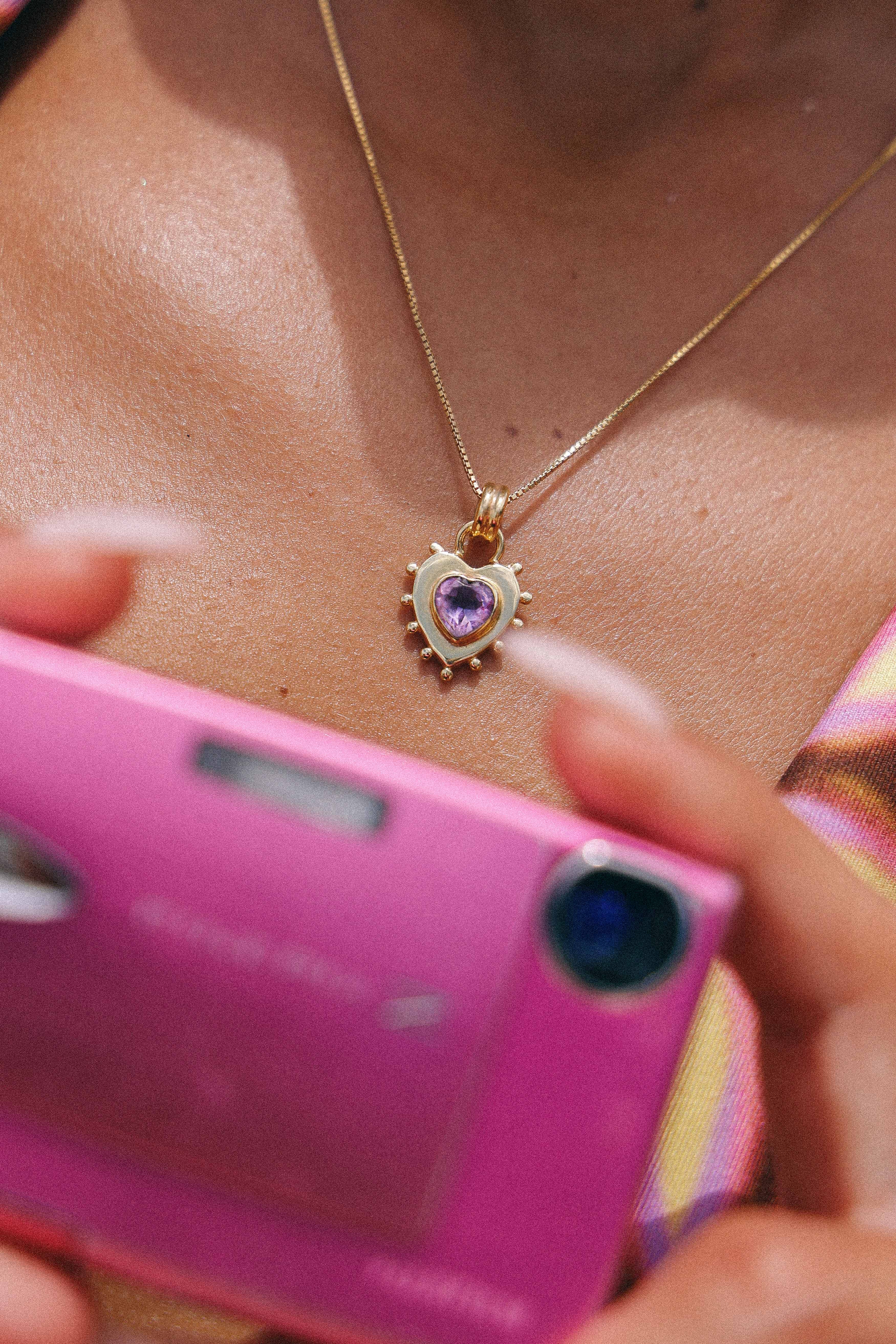 COLLAR CORAZON AMATISTA GOLD