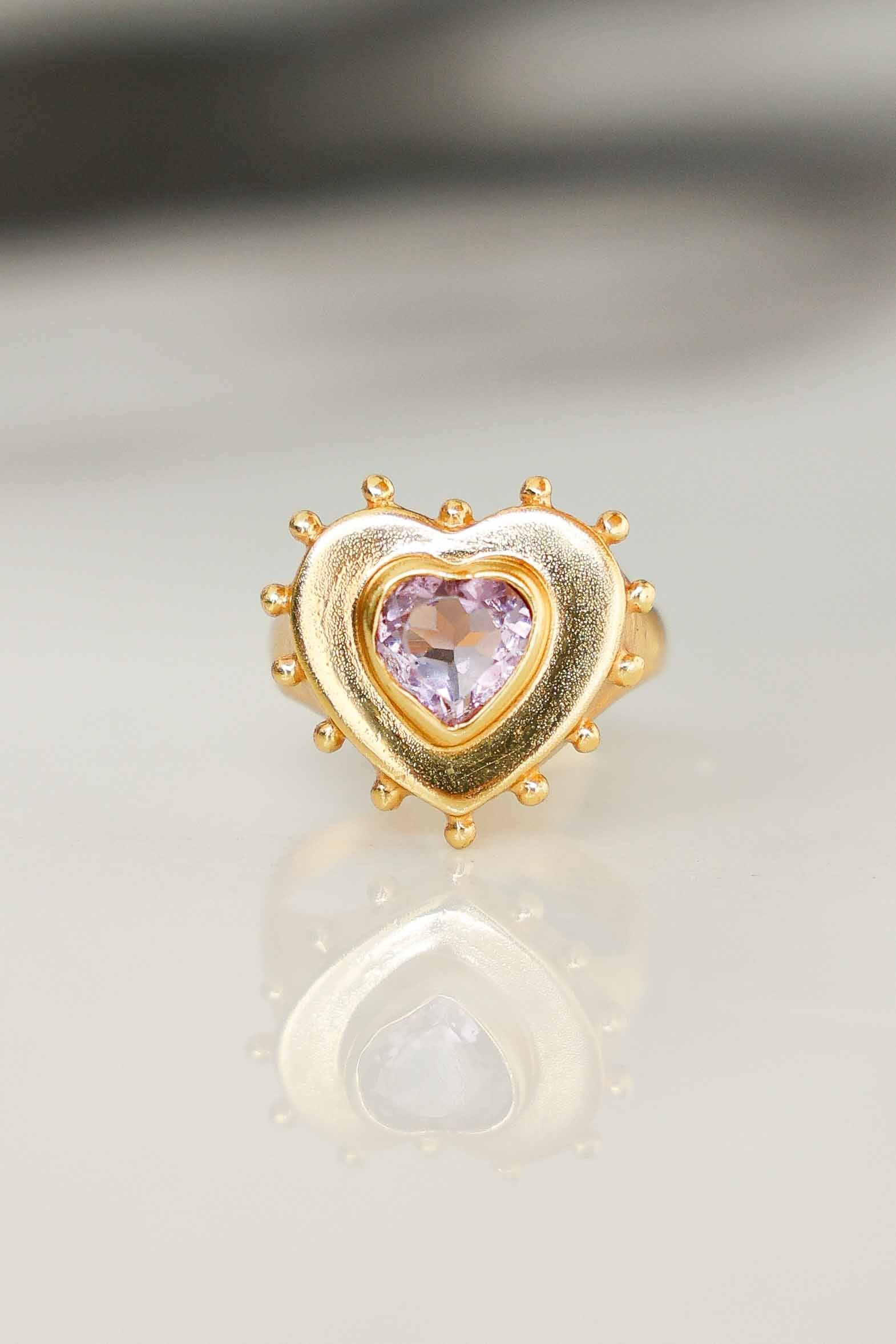 ANILLO CORAZON AMATISTA GOLD