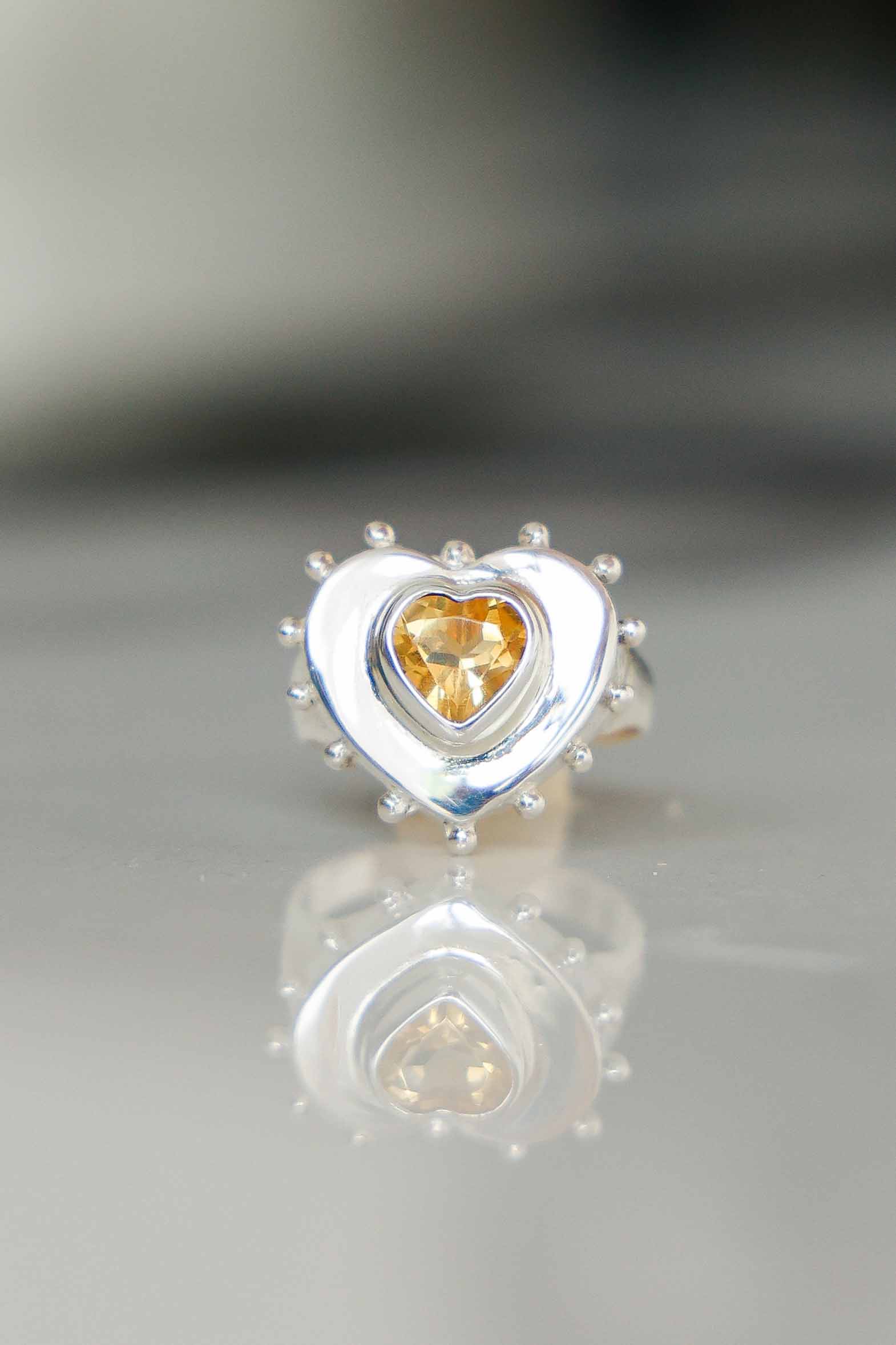ANILLO CORAZON DE PLATA Y CITRINO