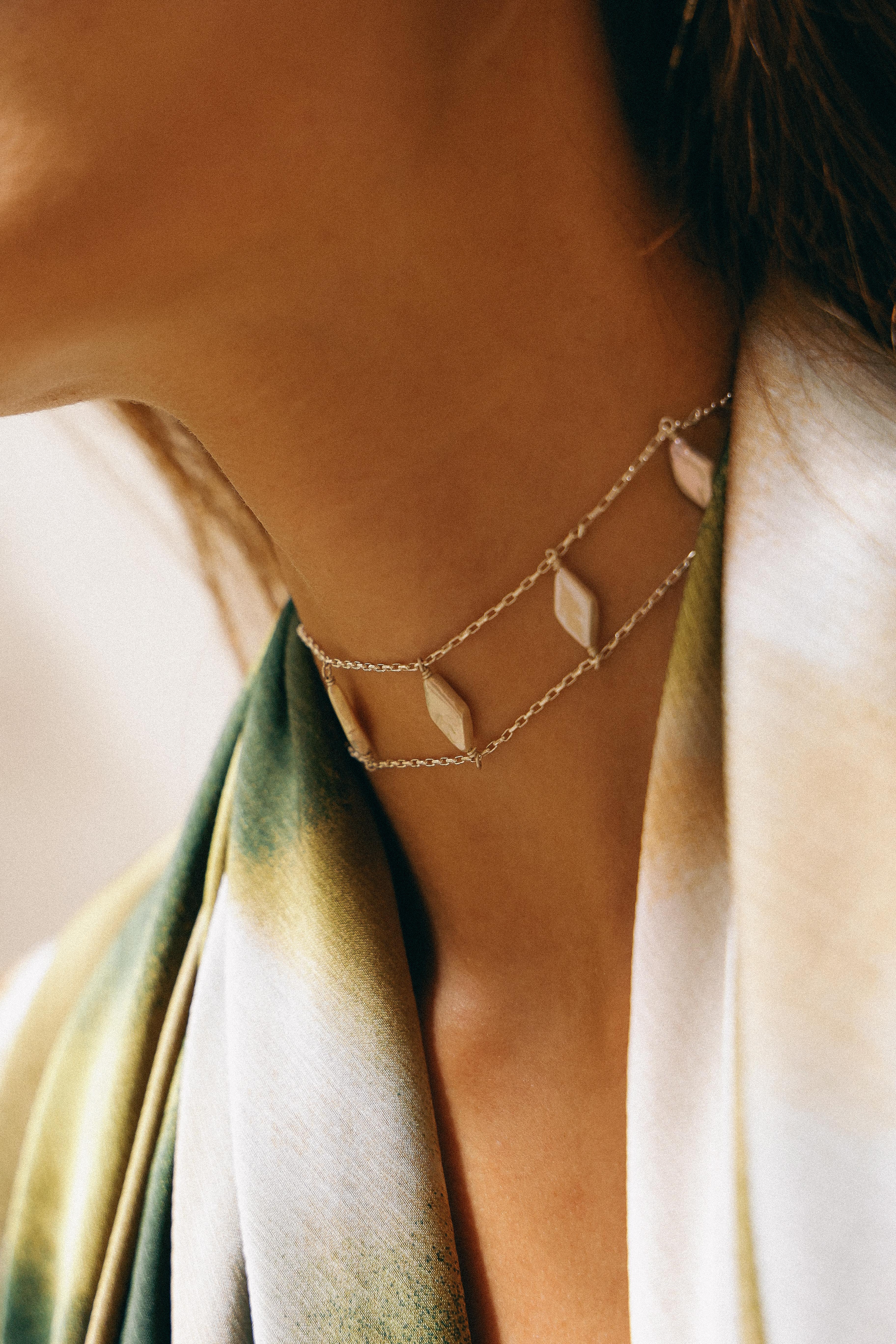 COLLAR CHOKER DE PLATA Y PERLAS ROMBO