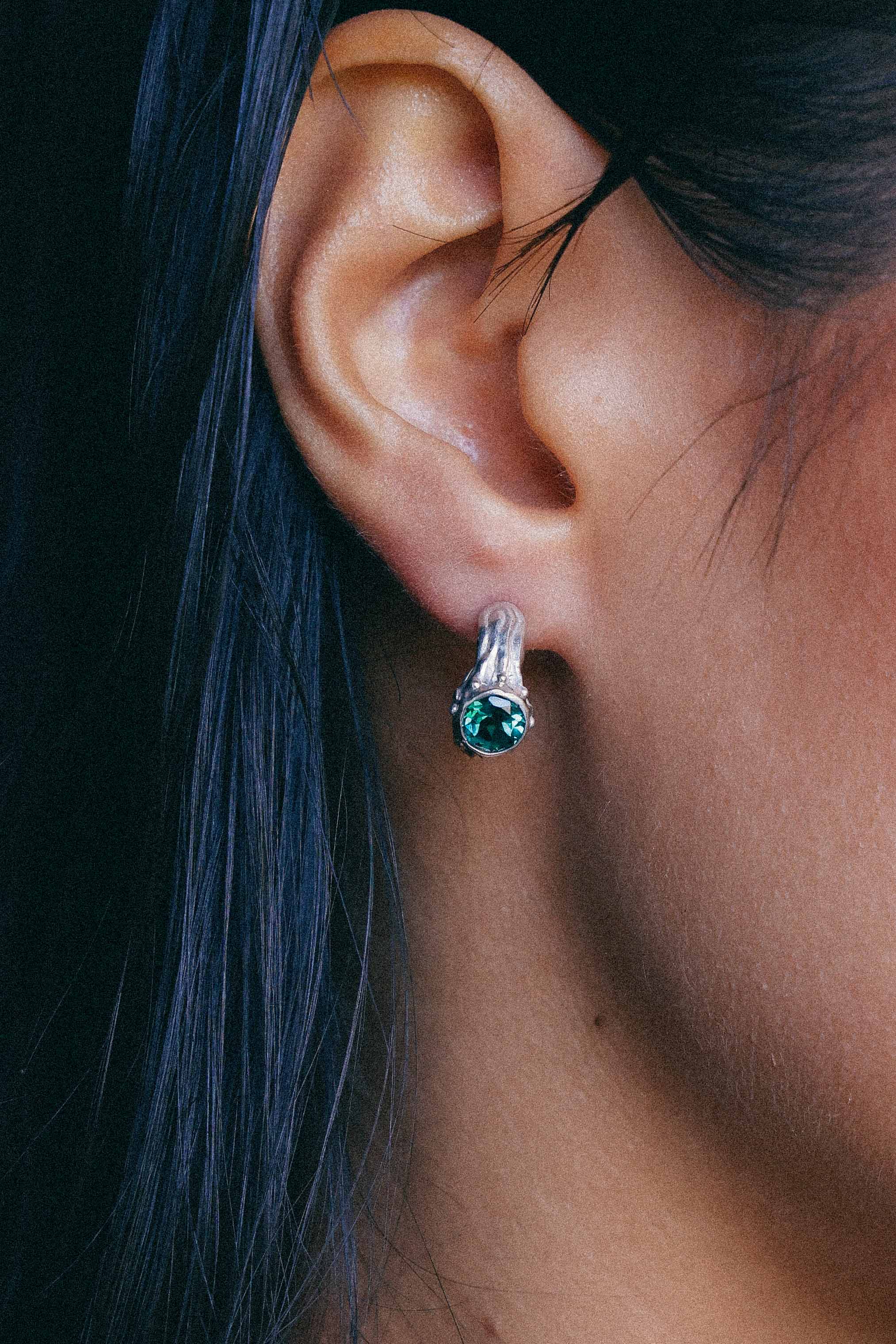 AROS SELES DE PLATA Y CUARZO VERDE