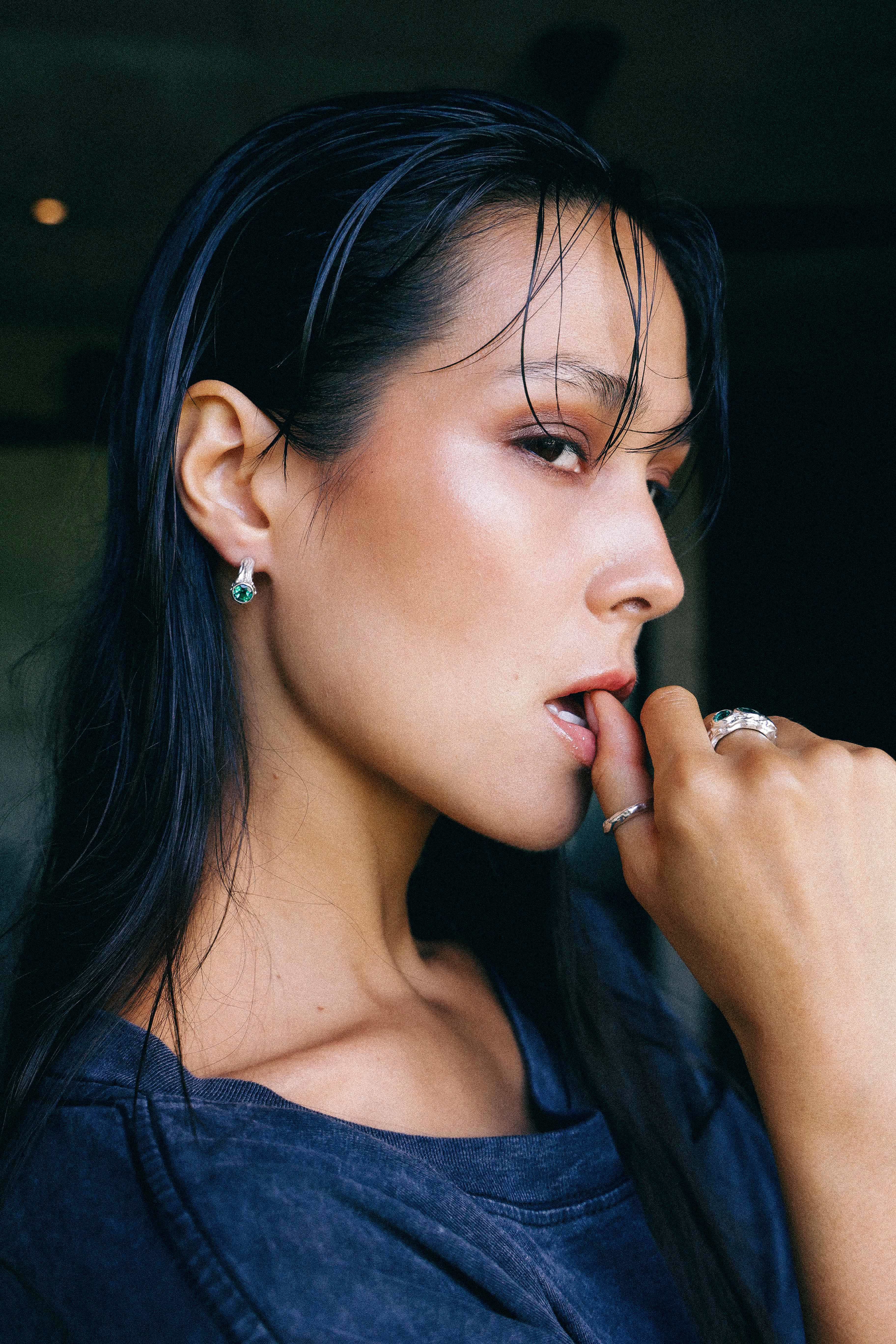 AROS SELES DE PLATA Y CUARZO VERDE