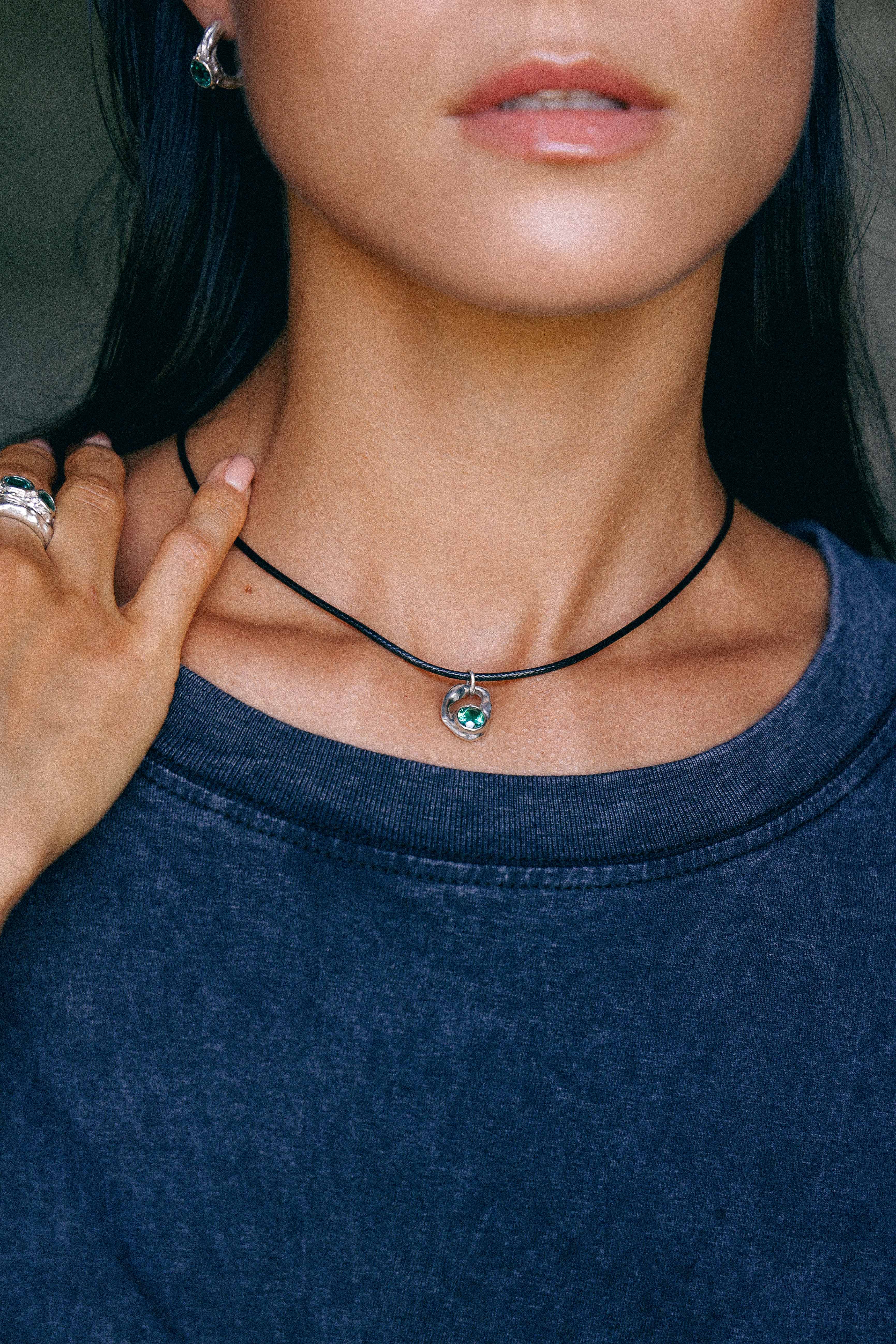 COLLAR SELES DE PLATA Y CUARZO VERDE