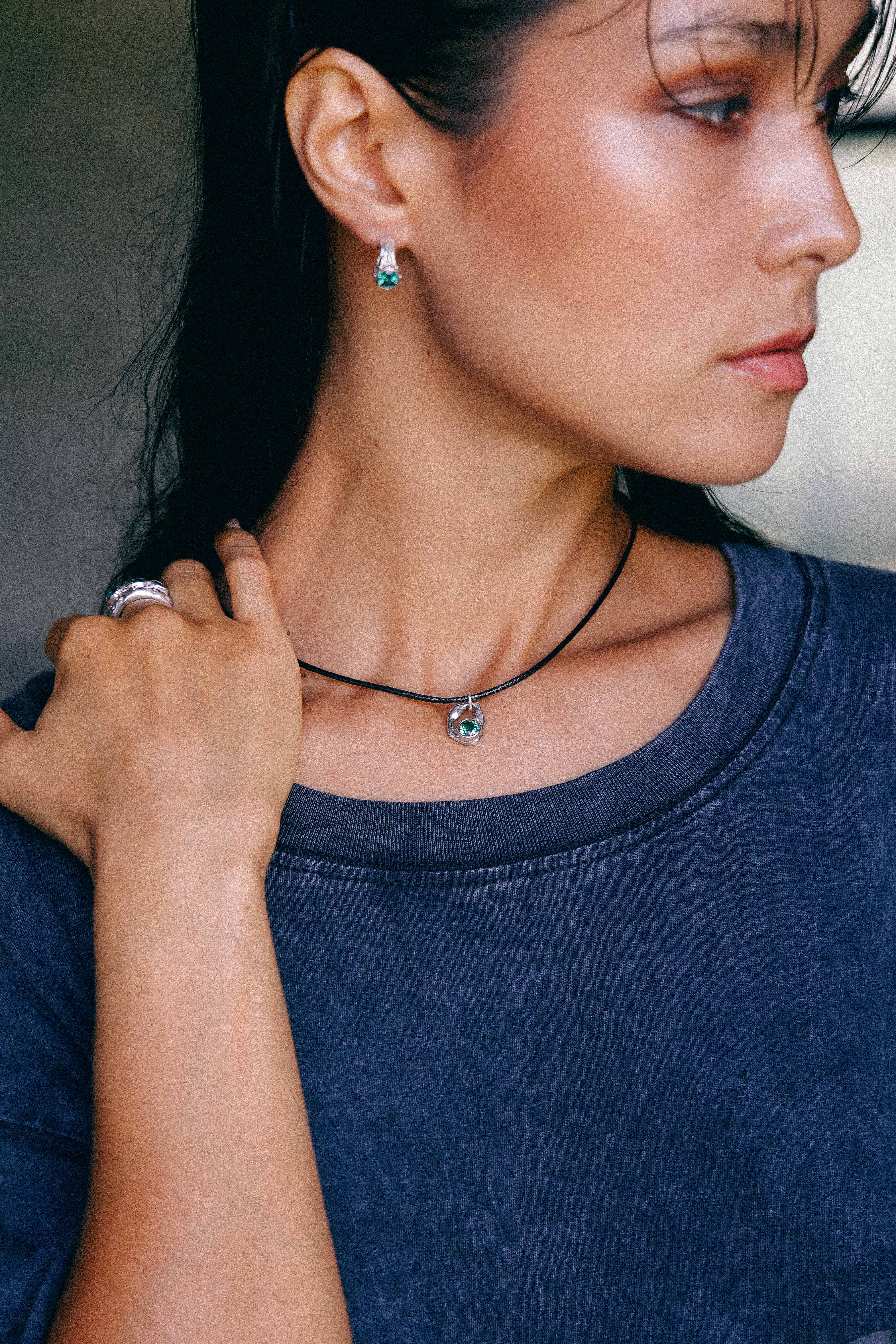 AROS SELES DE PLATA Y CUARZO VERDE