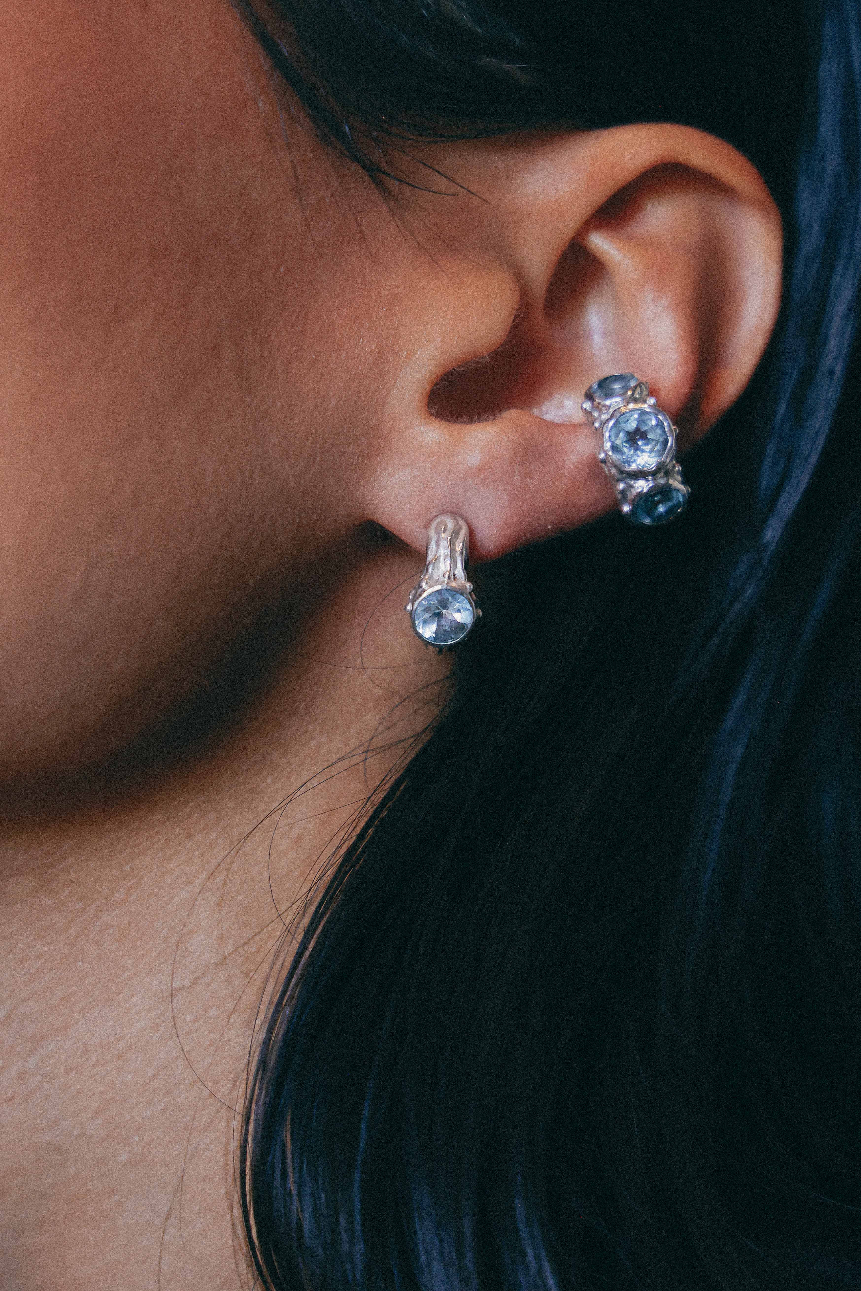 AROS SELES DE PLATA Y TOPACIO CELESTE