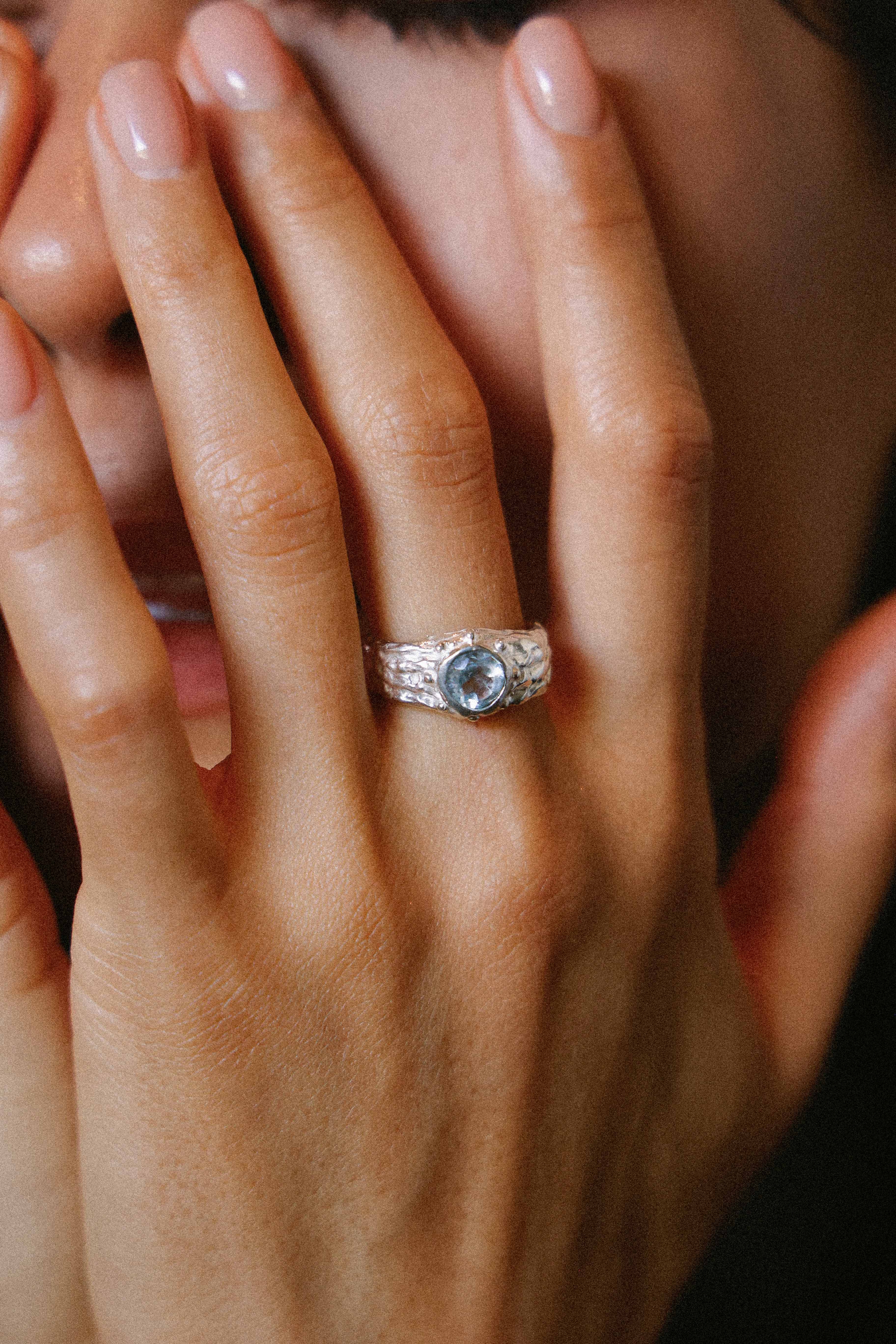 ANILLO SELES DE PLATA Y TOPACIO CELESTE