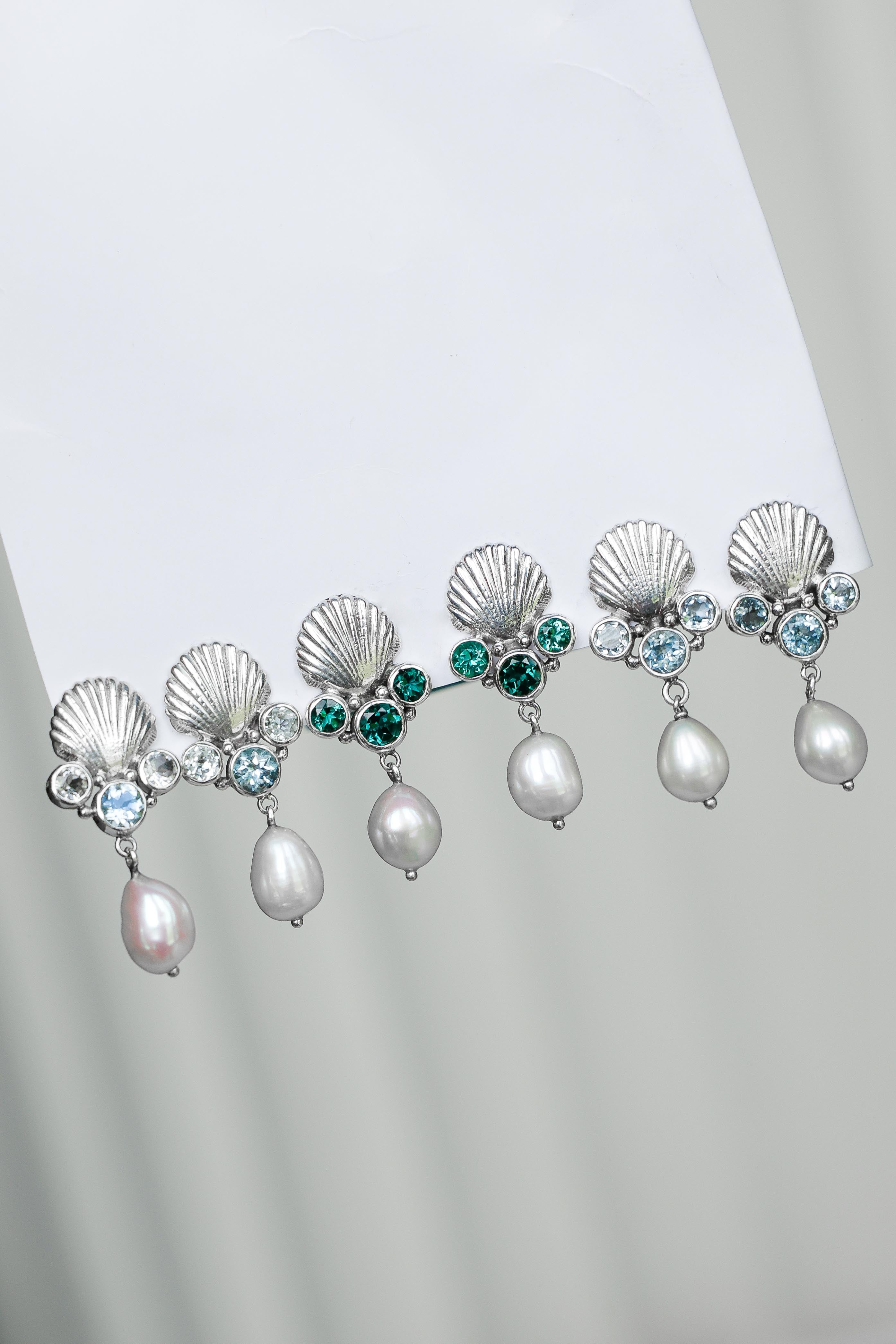 AROS CONMIISANKA DE PLATA DE TOPACIO BLANCO Y CELESTE