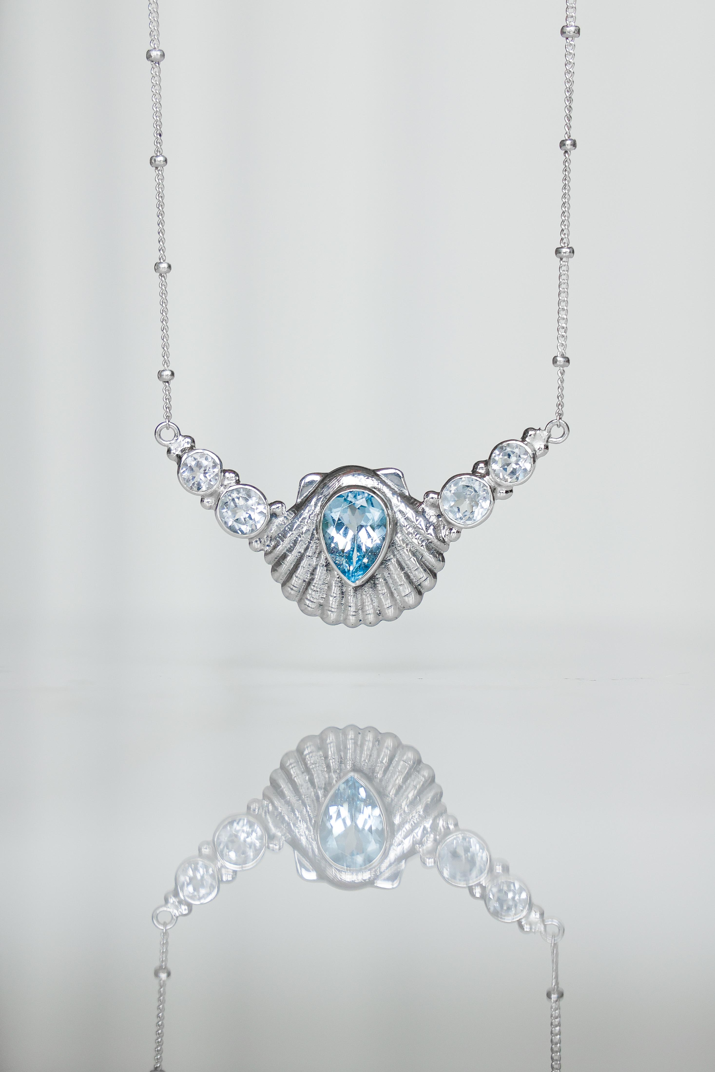 COLLAR CONMIISANKA DE PLATA DE TOPACIO BLANCO Y CELESTE