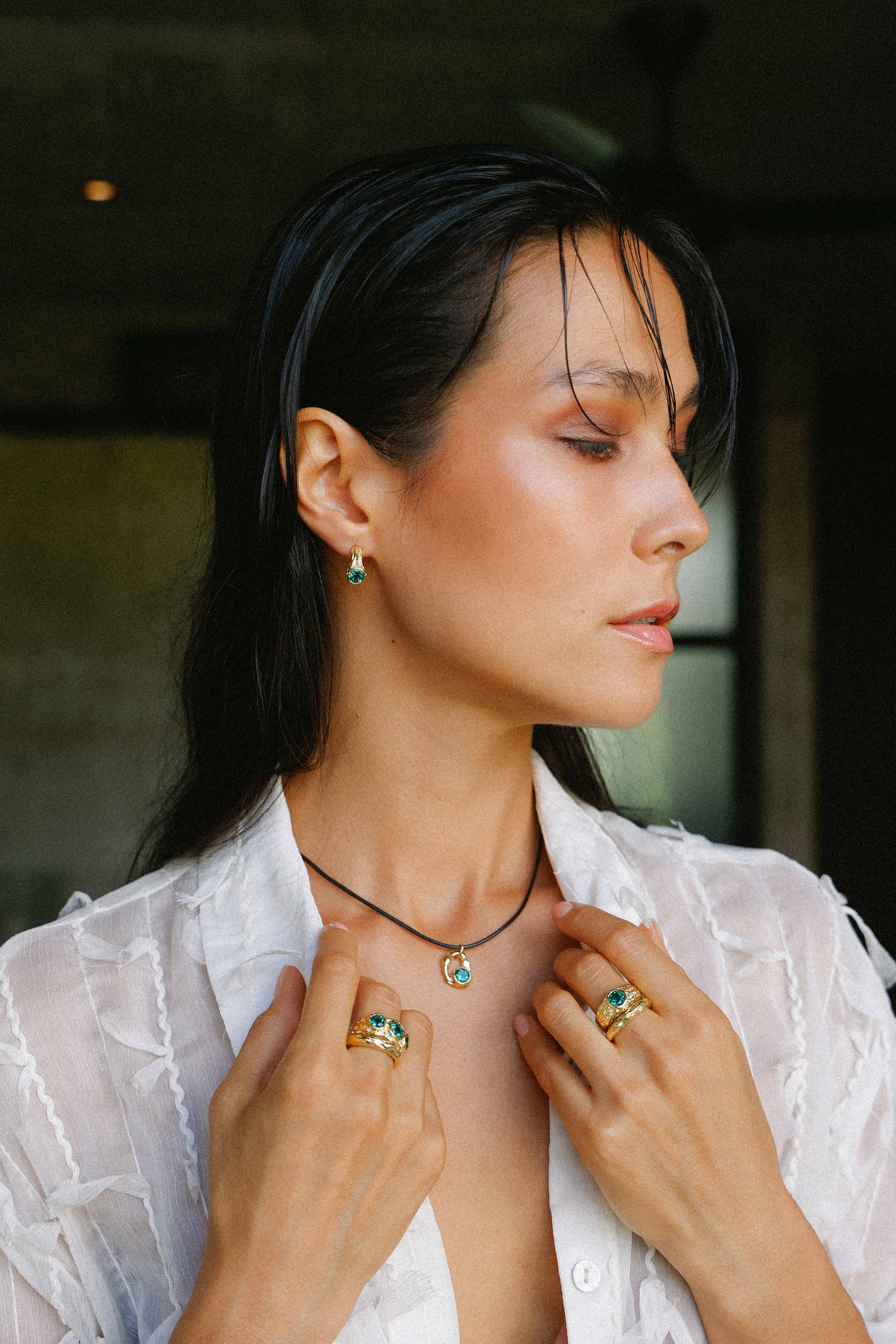 AROS SELES ORO Y CUARZO VERDE