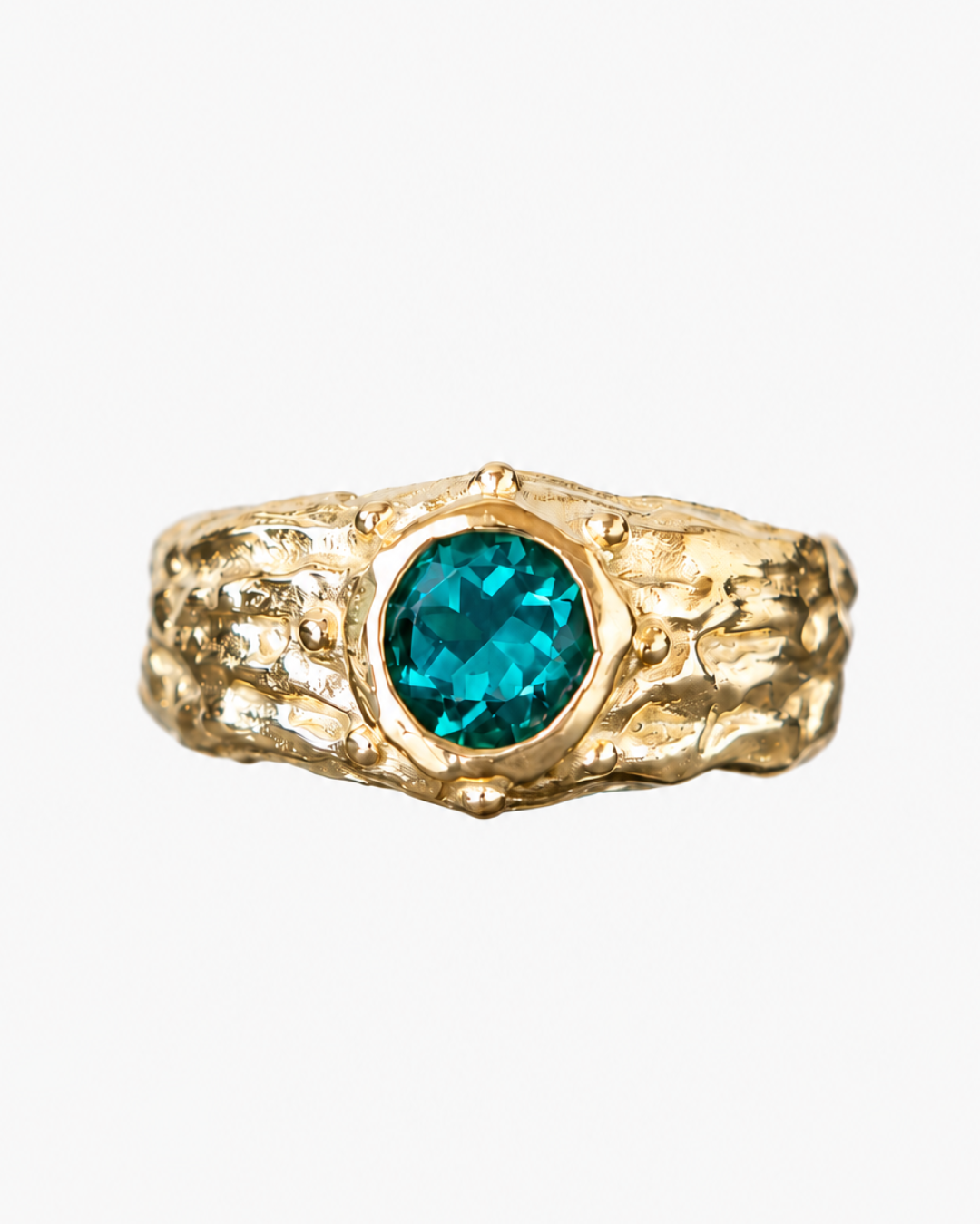Anillo Seles oro con piedra cuarzo verde, diseño elegante y minimalista