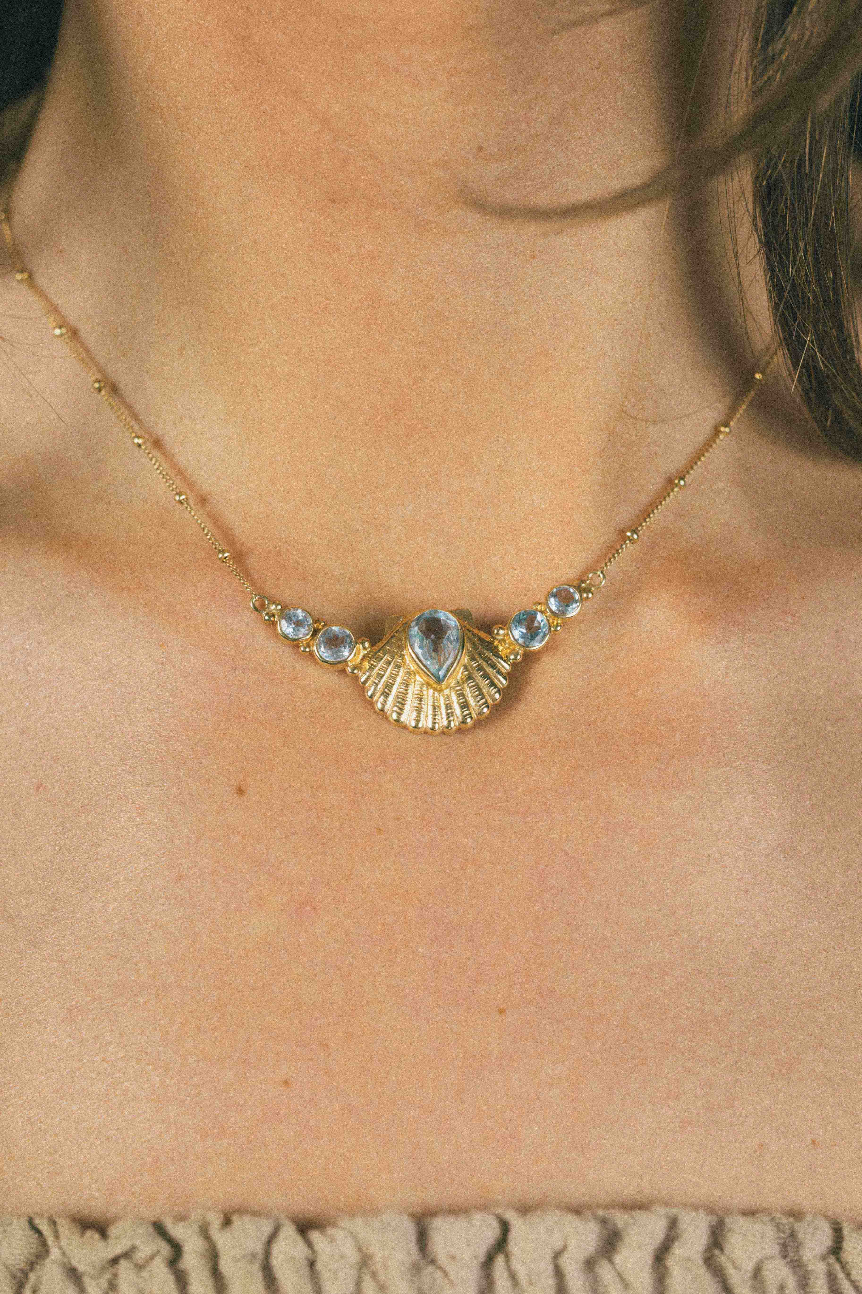 COLLAR CONMIISANKA GOLD DE TOPACIO CELESTE